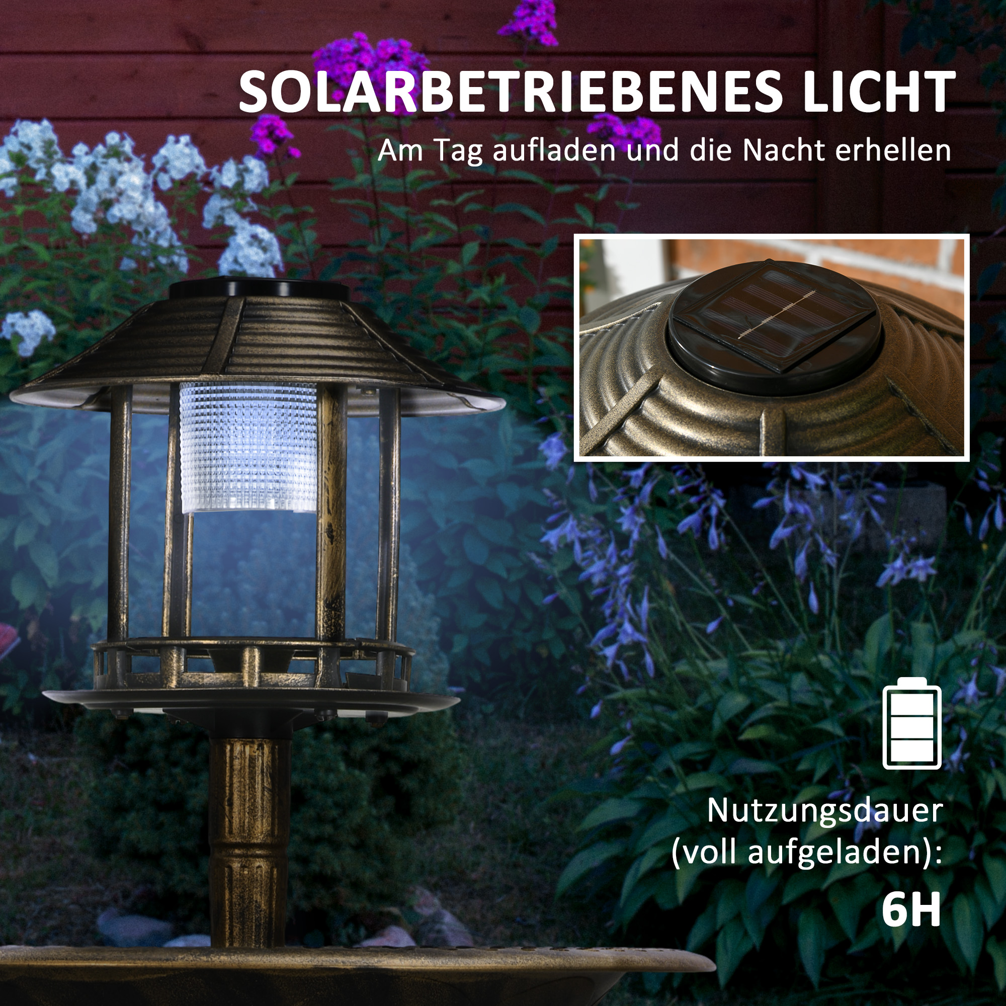 Vogeltränke Vogelhaus Futterschale, wetterbständig, 2 Schalen, Vintagedesign, 50 x 50 x 110 cm, Bronzefarben