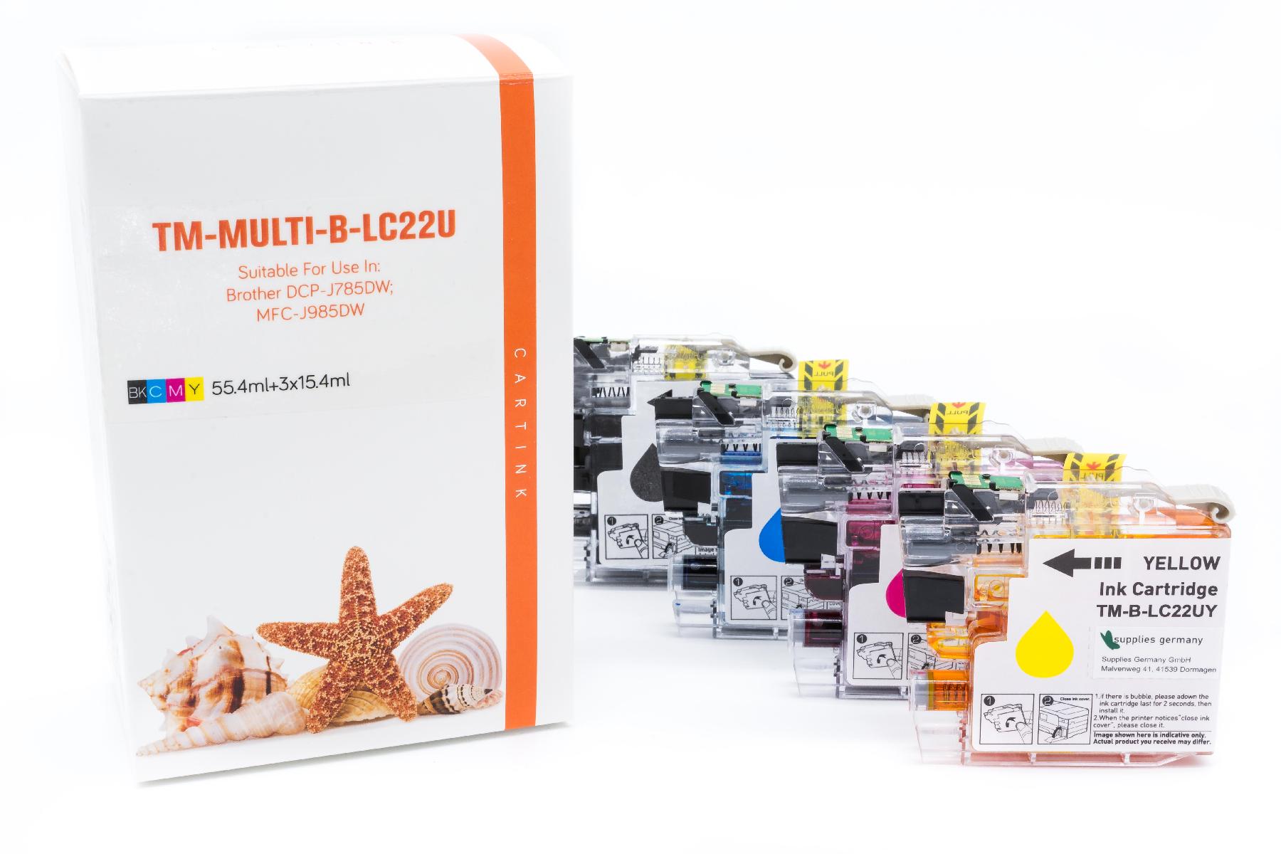 Multipack LC22U alternativ Tinte für Brother / LC22UVALBP / BK55,4ml / C,M,Y15,4ml Multipack LC22U alternativ Tinte für Brother / LC22UVALBP / BK55,4ml / C,M,Y15,4ml