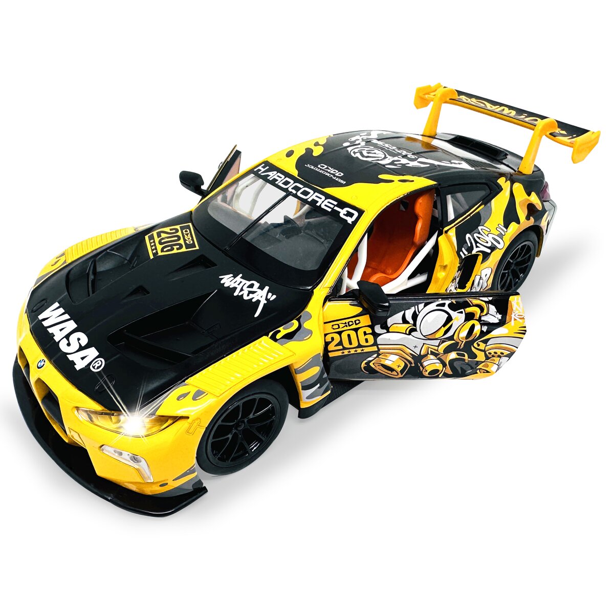 BMW M4 GT3 Diecast 1:24 gelb inkl. Knopfzellen