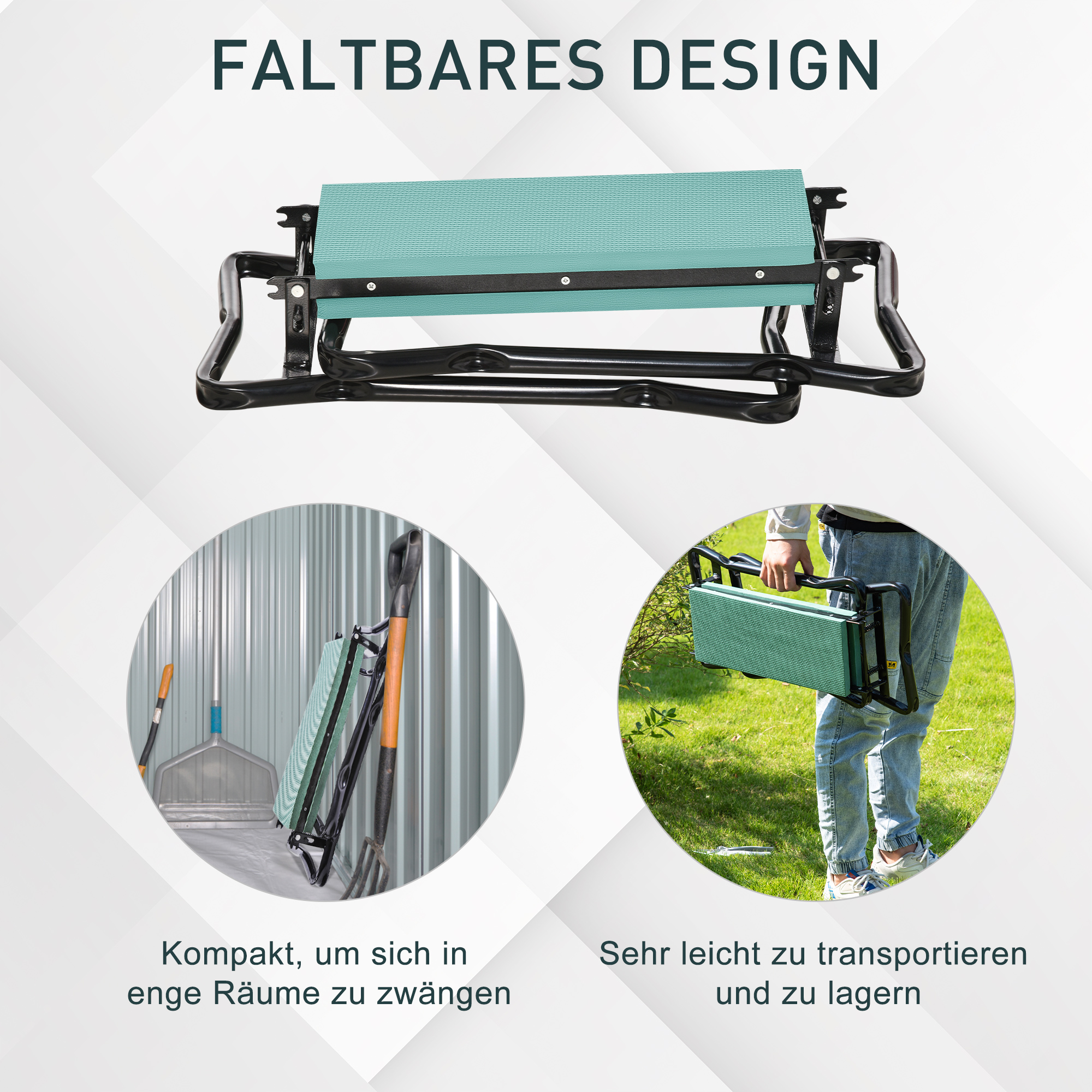 Kniebank für Gartenarbeit Klappbarer Gartenhocker Gartenbank Kniehilfe bis 150 kg EVA-Schaumstoff Stahl Dunkelgrün 58 x 28 x 49 cm