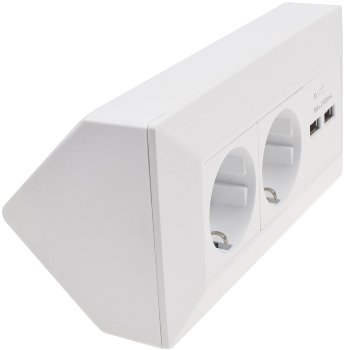 2-fach Steckdosenblock + 2x USB, weiß ma, 250V~/ 16A, Aufbaumontage, USB 3,1A