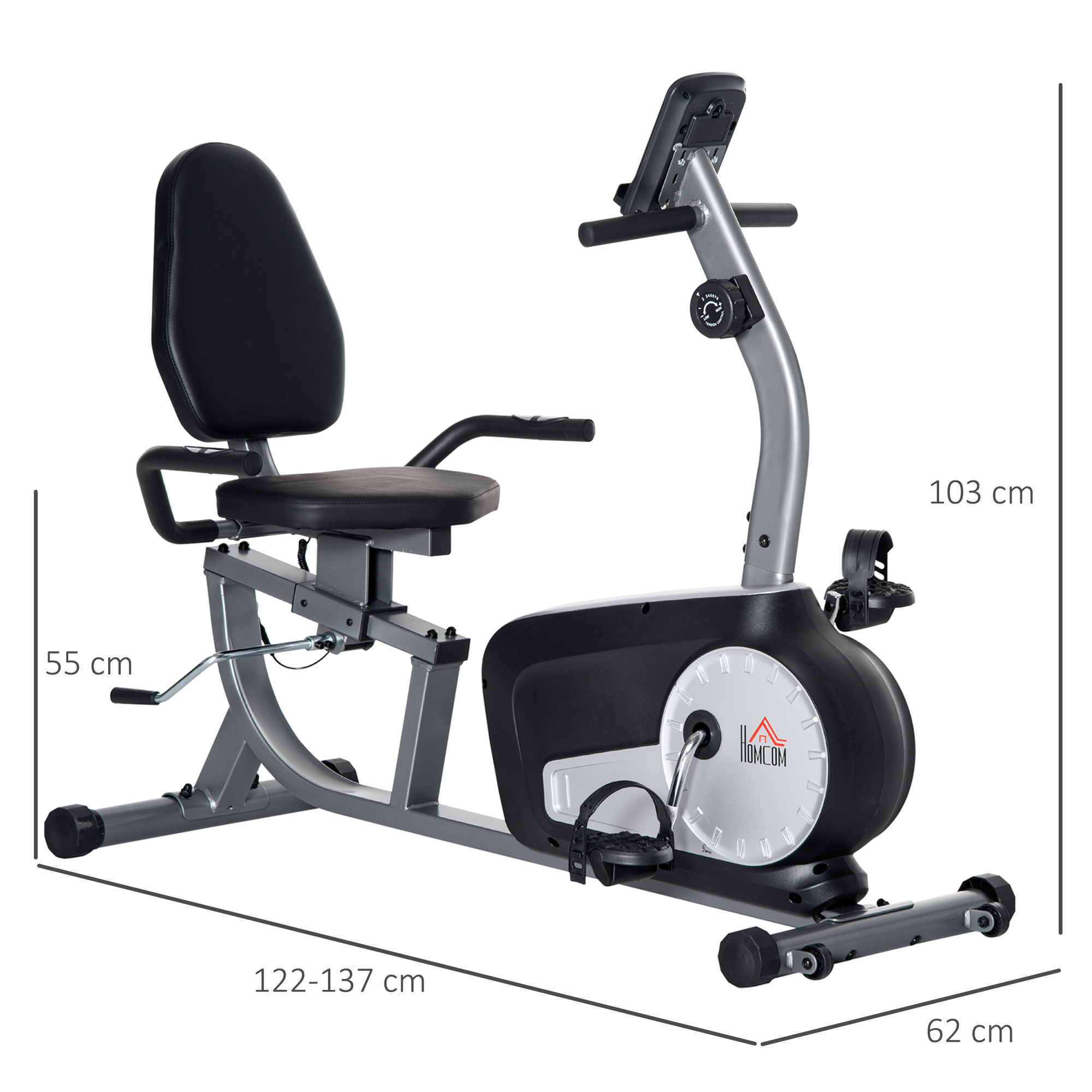 Radtrainer mit 8-stufigem Widerstand 122-137 x 62 x 103cm Stahl Grau+Schwarz+Silber
