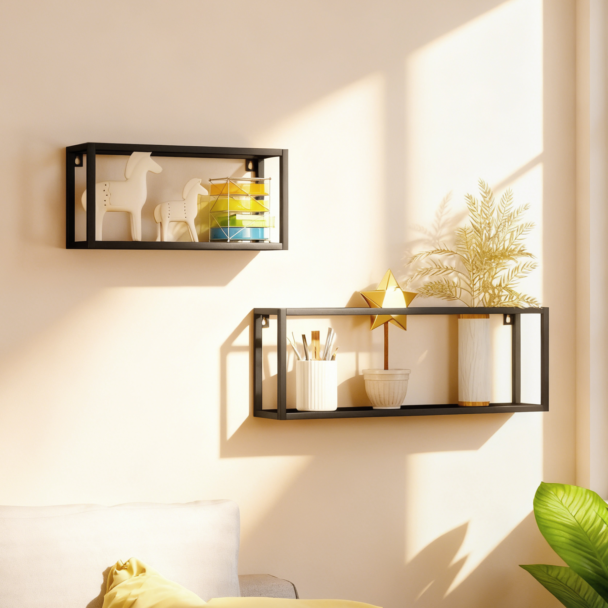 2er-Set Wandregale, 15 kg Tragkraft, für Wandmontage, Stahl, Schwarz