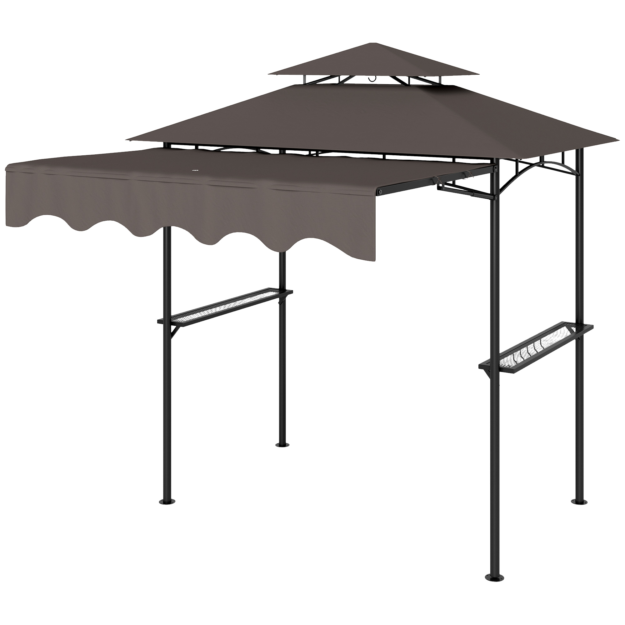 Grillpavillon 242x149x248 cm wasserabweisend flammhemmend Gartenpavillon mit Doppelschichtdach Kaffee