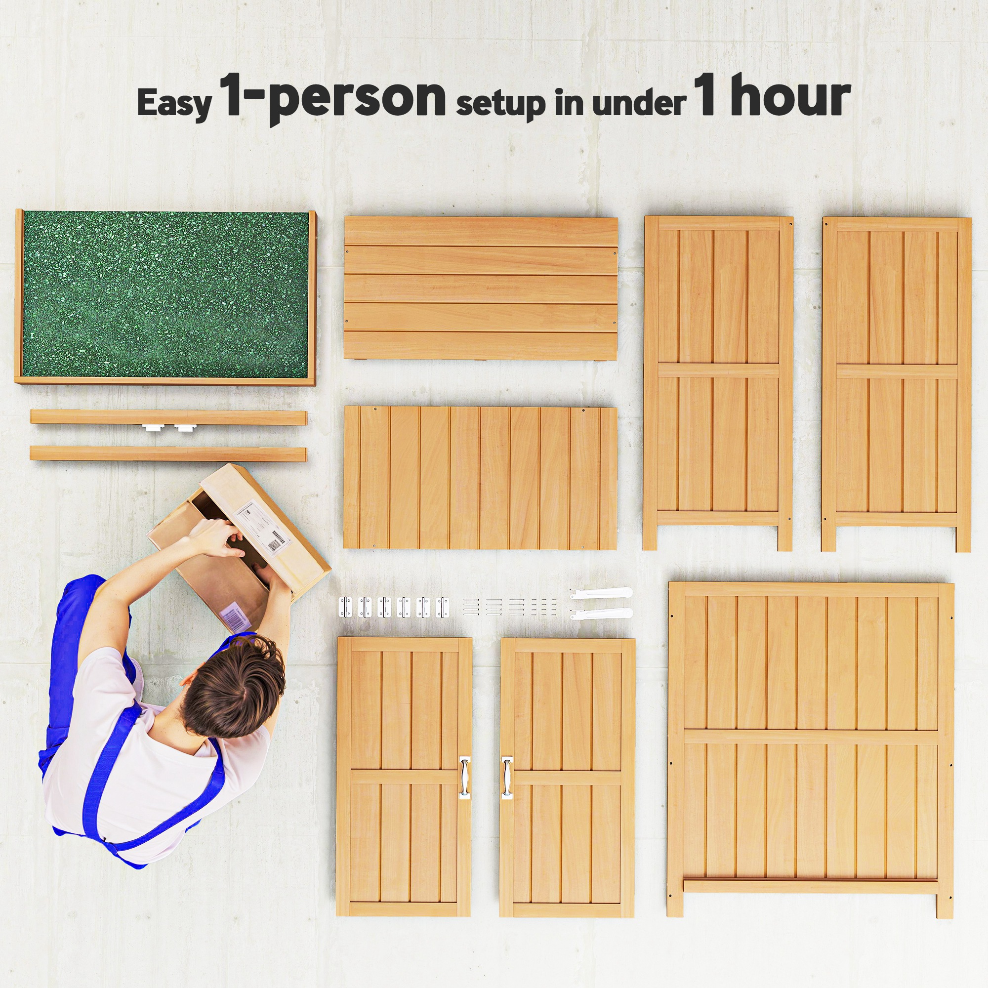 Gartenschrank Tannenholz, Geräteschuppen wetterfest 74x43x88cm, Gerätehaus mit Doppeltür, 2 Fächern, Geräteschrank, Gartenhaus Werkzeugschrank Gartenschuppen für Garten, Terrasse, Natur