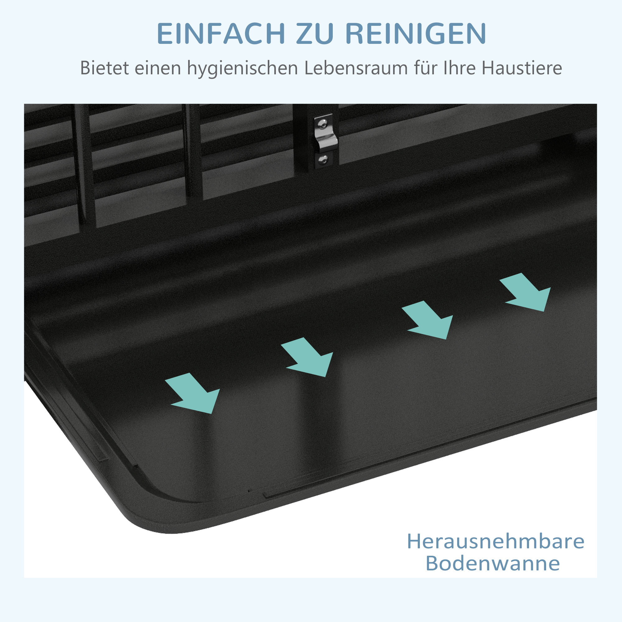 Hundebox Hundekäfig, inkl. Bodenwanne, Verriegelung, Universalrollen, 94 cm x 58 cm x 78 cm, Schwarz