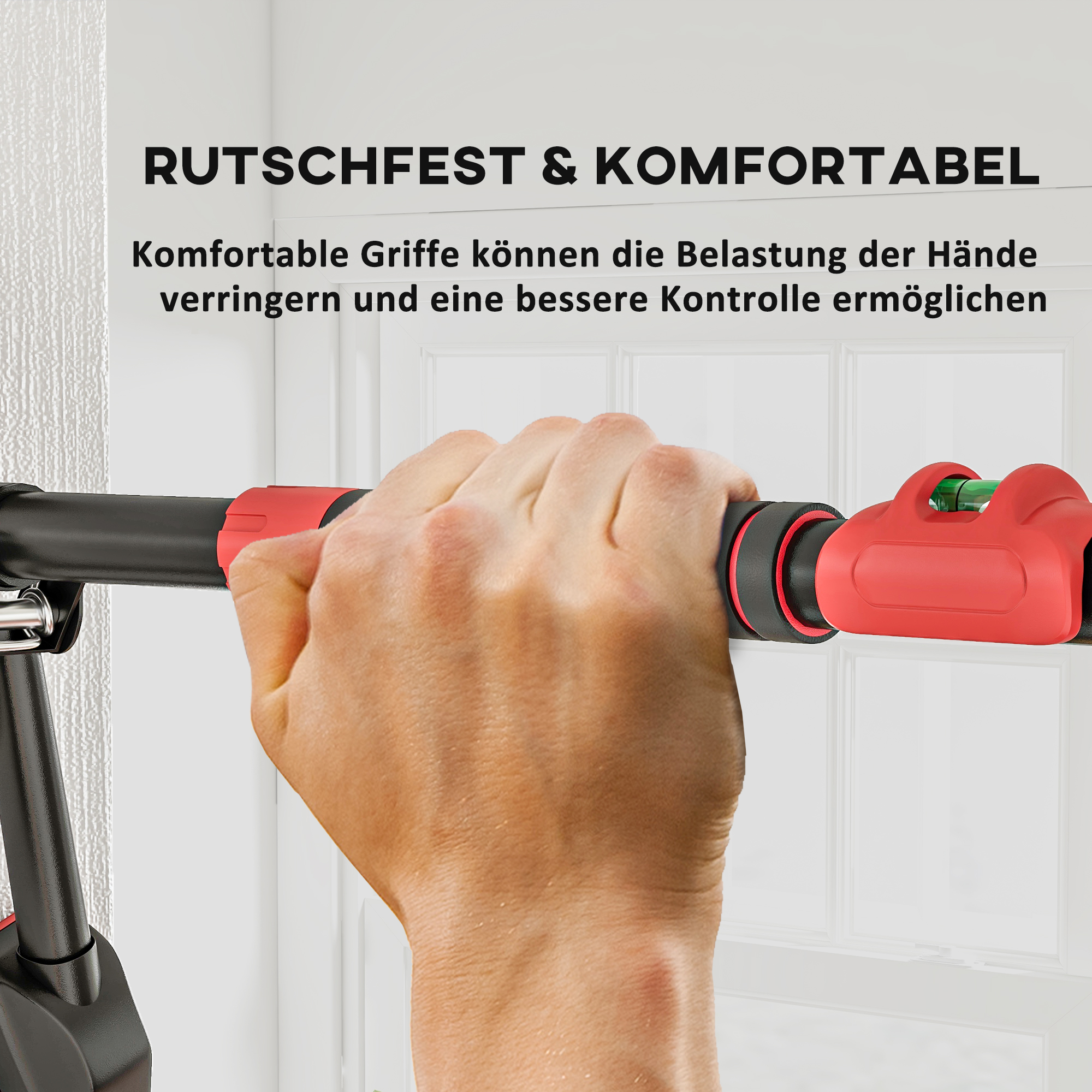Klimmzugstange, verstellbar 80-110cm, Wasserwaage, 6-Punkt-Unterstützung, Metall, Schwarz/Rot