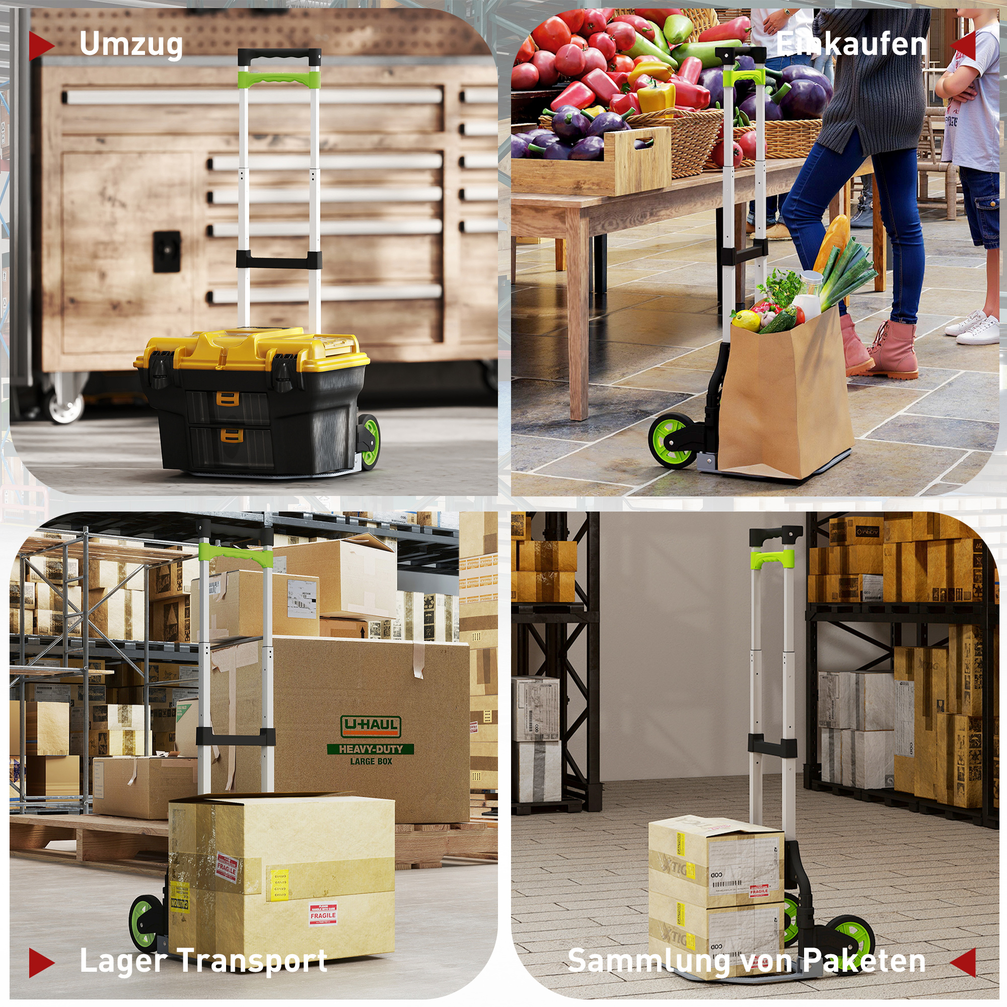 Sackkarre klappbar Aluminium Transportkarre mit Teleskopgriff Höhenverstellbar 100 cm