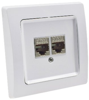 DELPHI Netzwerk-Dose 2x CAT6, inkl. Rahmen, UP, weiß
