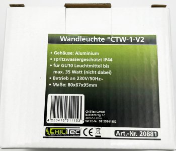 Außen-Wandleuchte "CTW-1", für 1x GU10, IP44, Gehäuse schwarz