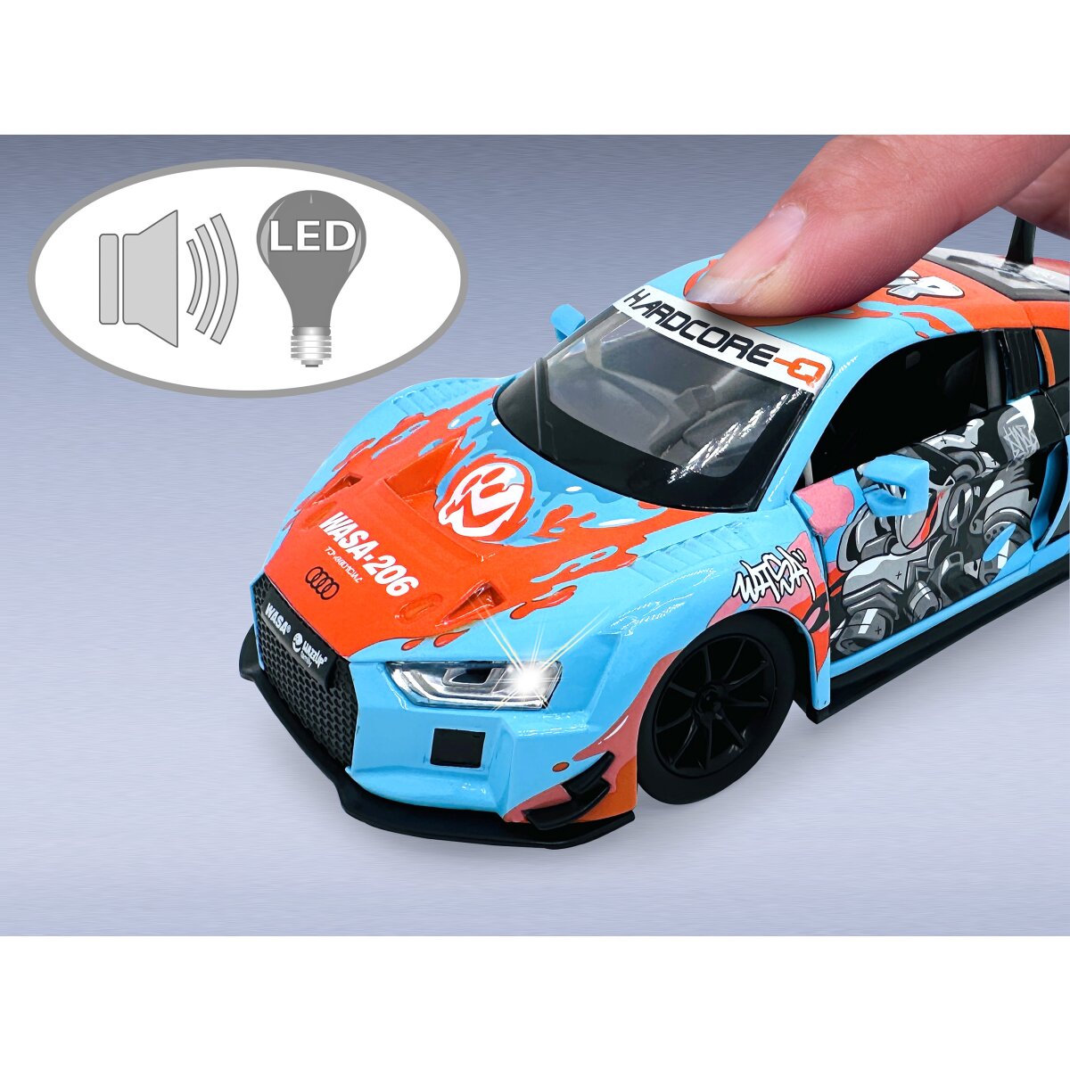 Audi R8 LMS Diecast 1:24 blau inkl. Knopfzellen