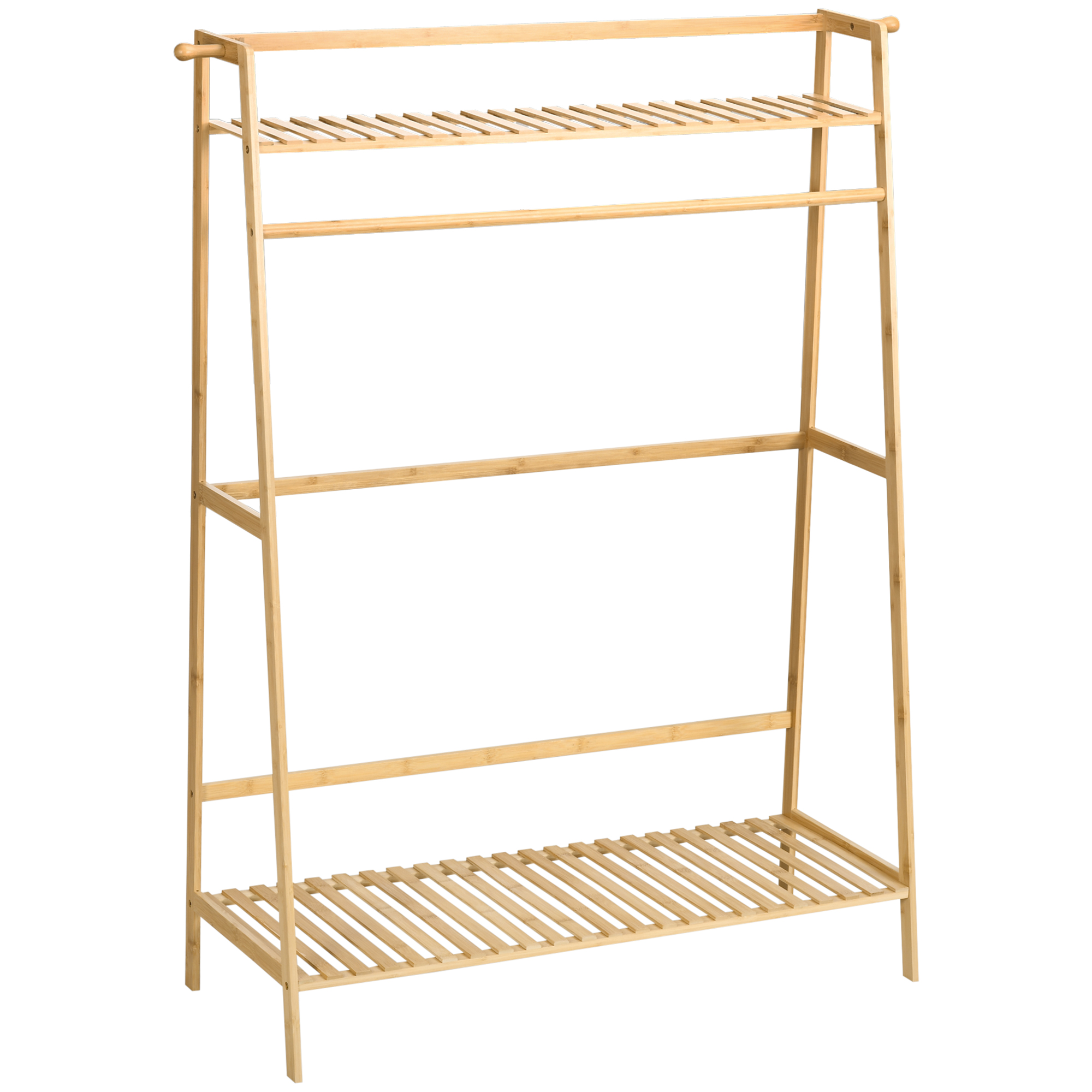 Kleiderständer aus Bambus, 2 Kleiderhaken, Kleiderstange, 2 Ablagen, 114 x 40 x 139 cm Kleiderständer aus Bambus, 2 Kleiderhaken, Kleiderstange, 2 Ablagen, 114 x 40 x 139 cm