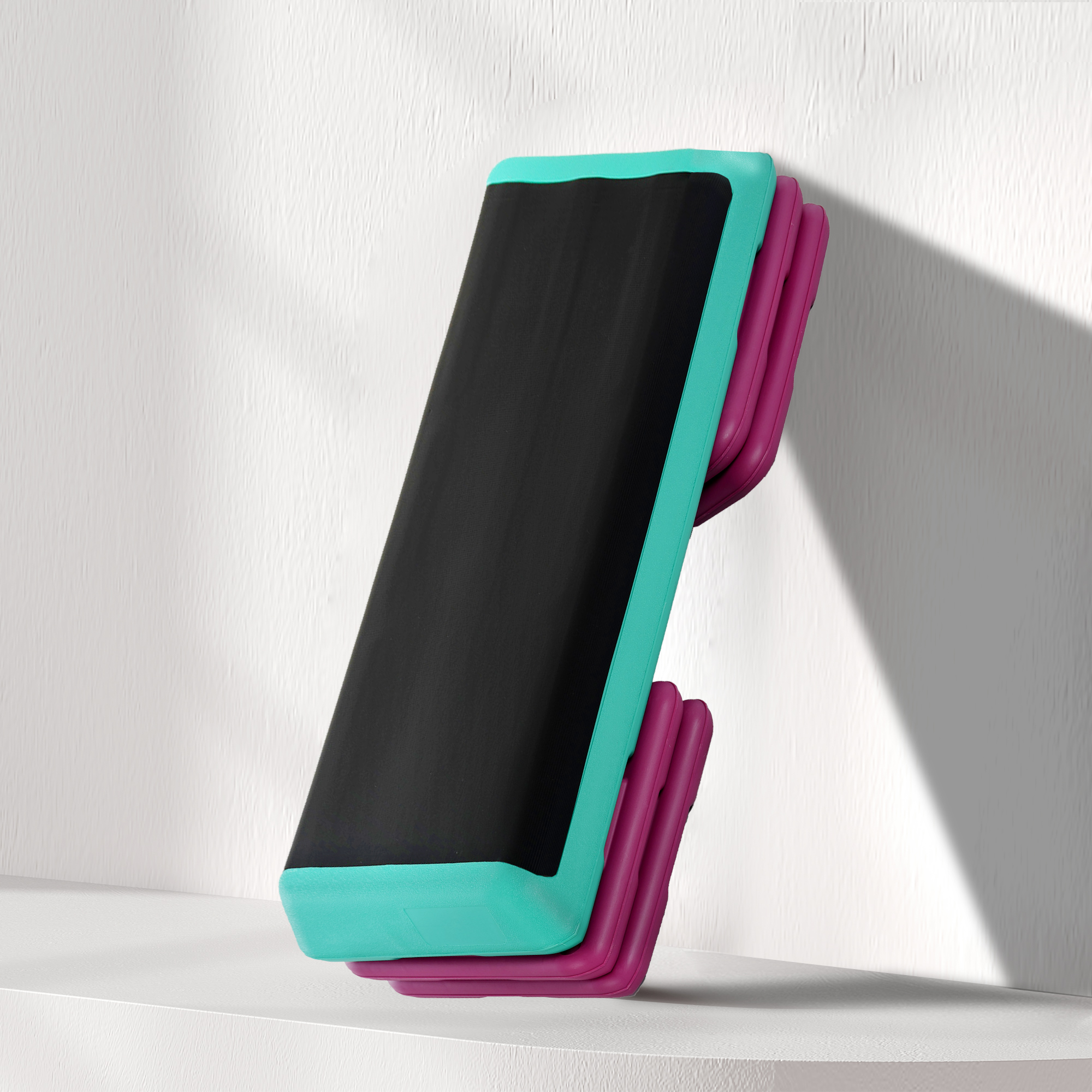 Steppbrett höhenverstellbar Fitness Stepper 3 Stufen (10/15/20 cm) Rutschfest Stepbench für Zuhause Fitnessstudio Büro Kunststoff Schwarz+Grün+Violett