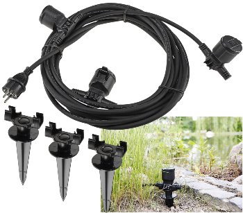 Gartensteckdose für Außen, IP44, 3-fach, Einzelsteckdosen, 5+2,5+2,5m