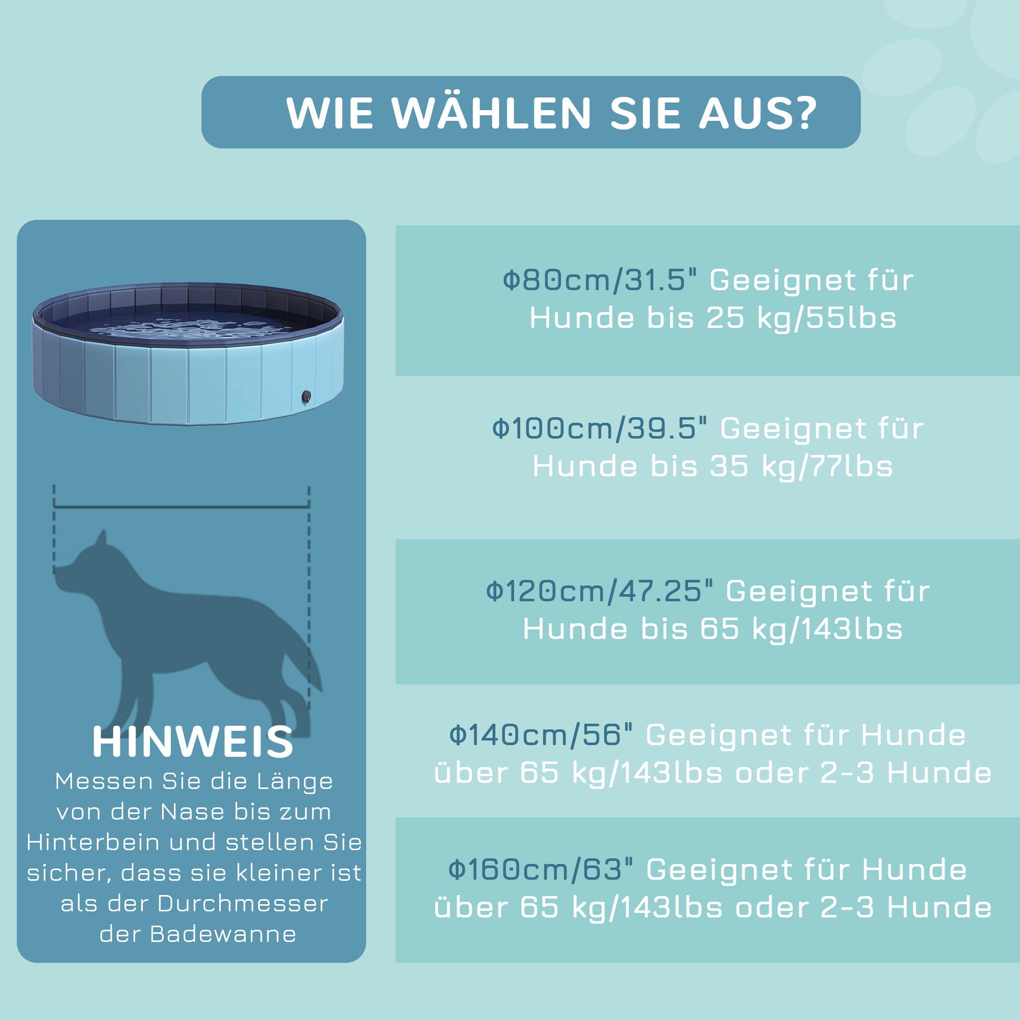 Hundebadewanne faltbar Badewanne Hundepool Plantschbecken Swimmingpool Wasserbecken für Hunde und Katzen Schwimmbecken Kunststoff+Holz Blau Ø140 x H30 cm