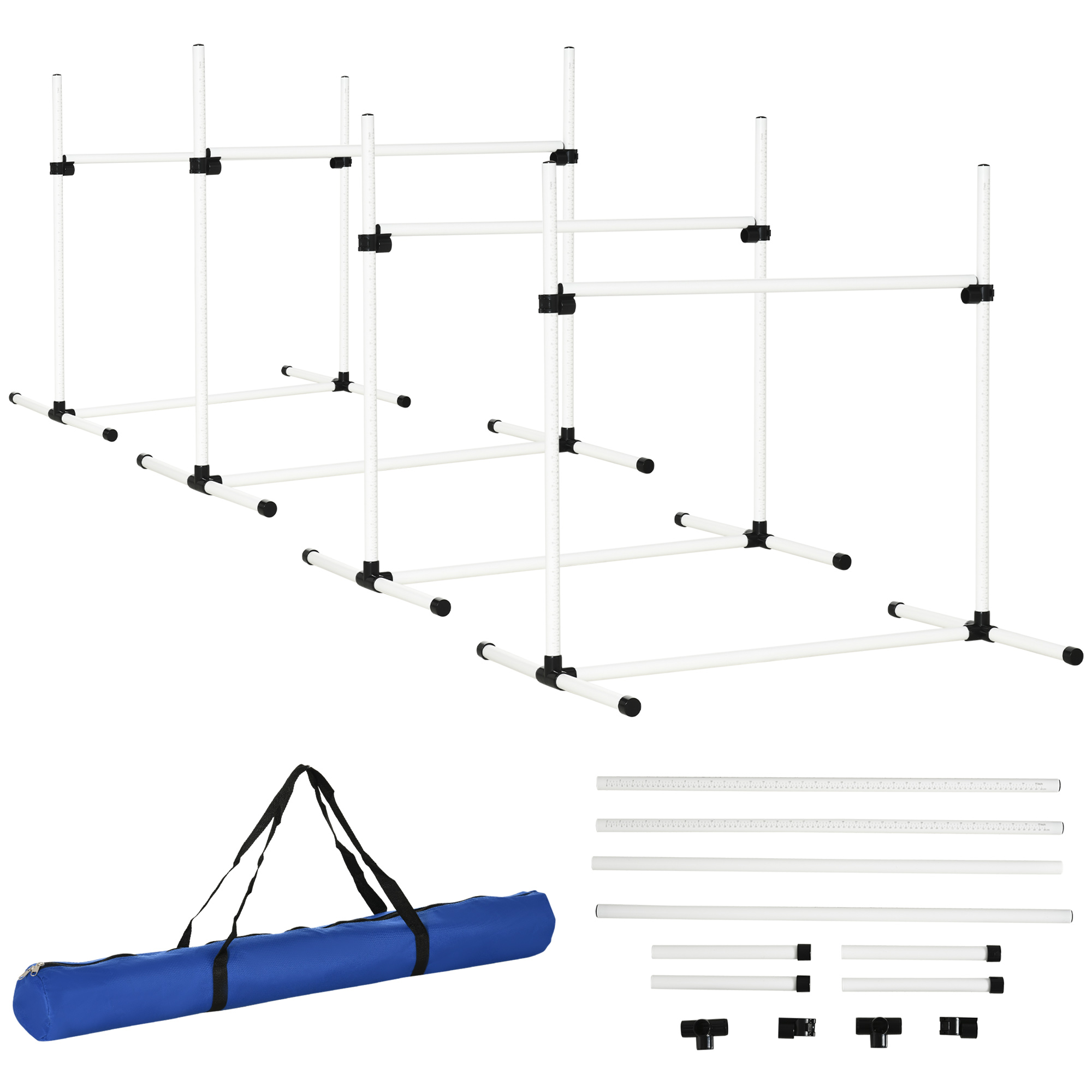 Agility Set Hunde 4-teiliges höhenverstellbar Agility-Ausrüstung Sprungstangen-Set Steckhürdenset mit 4 Hürden Tragetasche Koordinationstraining Sprungstangen-Set für Spiele Training