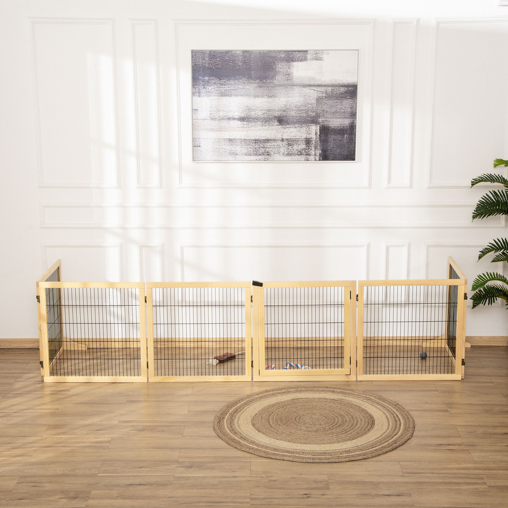 Haustiergitter Absperrgitter für Hunde, Kiefernholz, klappbar 432 x 36 x 70c m, Natur