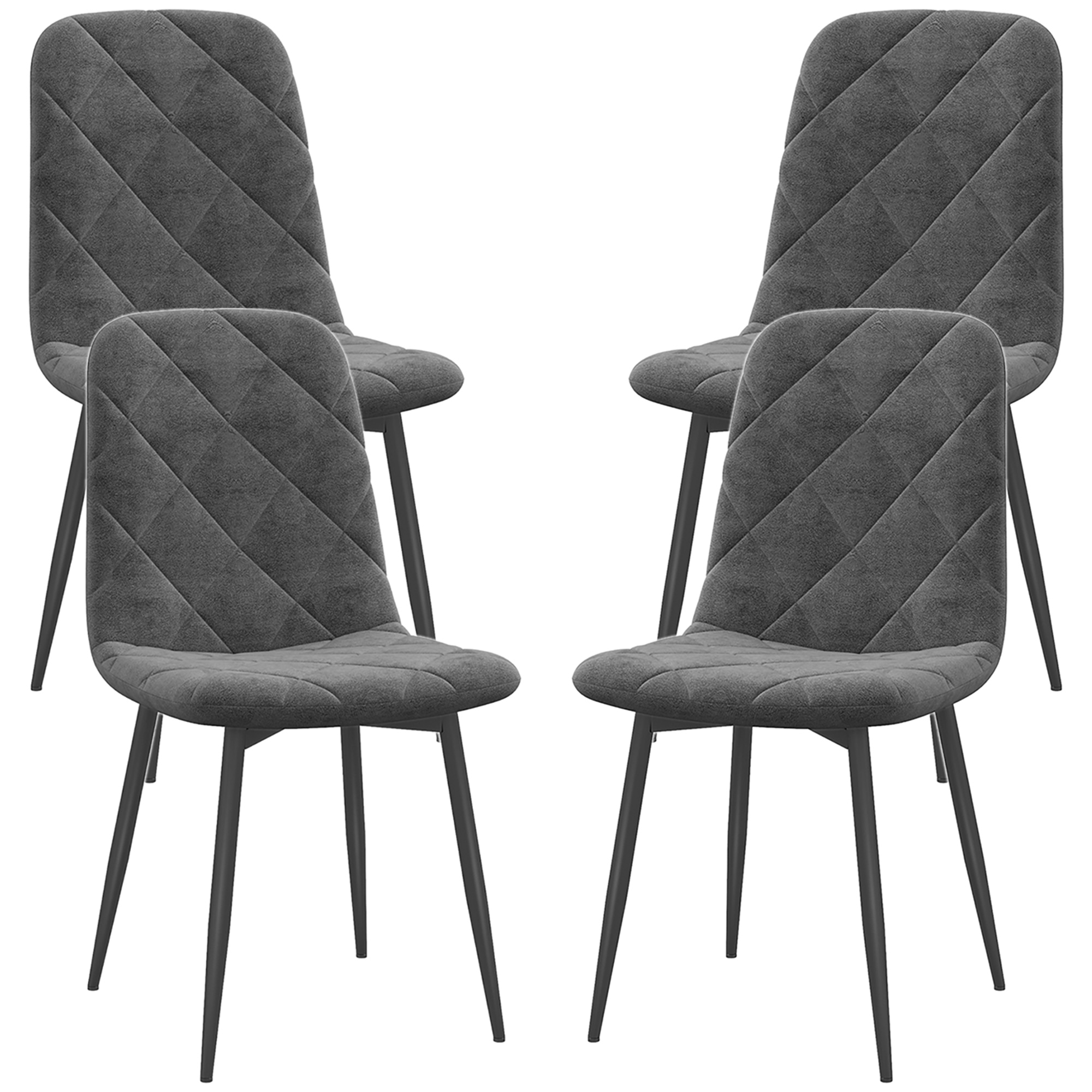 Esszimmerstühle, 4er-Set Küchenstühle mit Rückenlehne, Samtoptik, Polsterstühle mit Metallbeinen, für Esstisch, Grau