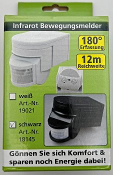 Aufputz Bewegungsmelder "CBM" 180°, IP44, 1-1200W, 3-Draht, schwarz