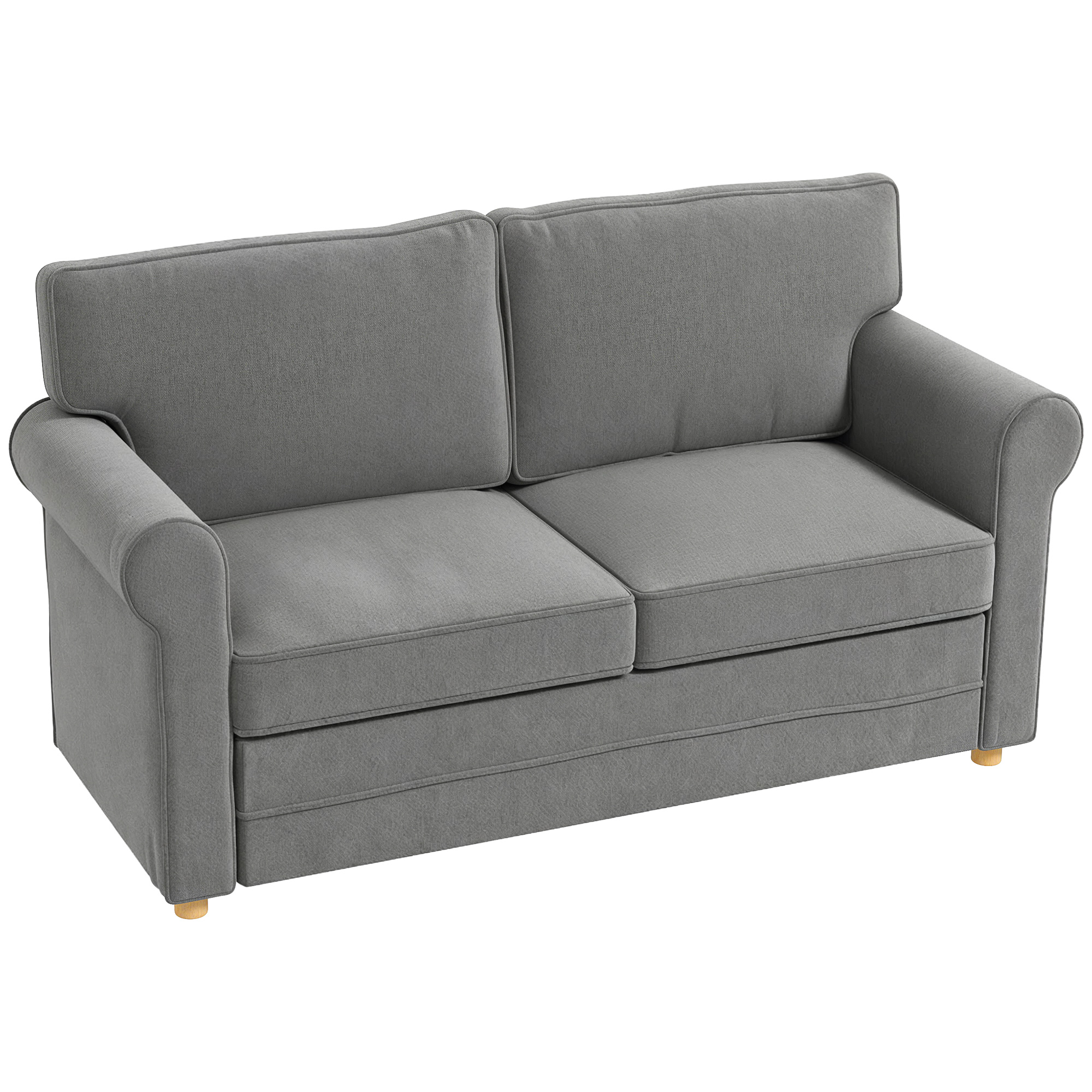 2-Sitzer-Sofa, Kompakte Wohnzimmercouch, Stoff in Leinenoptik, weiche Sitzkissen, Stahlrahmen, Dunkelgrau