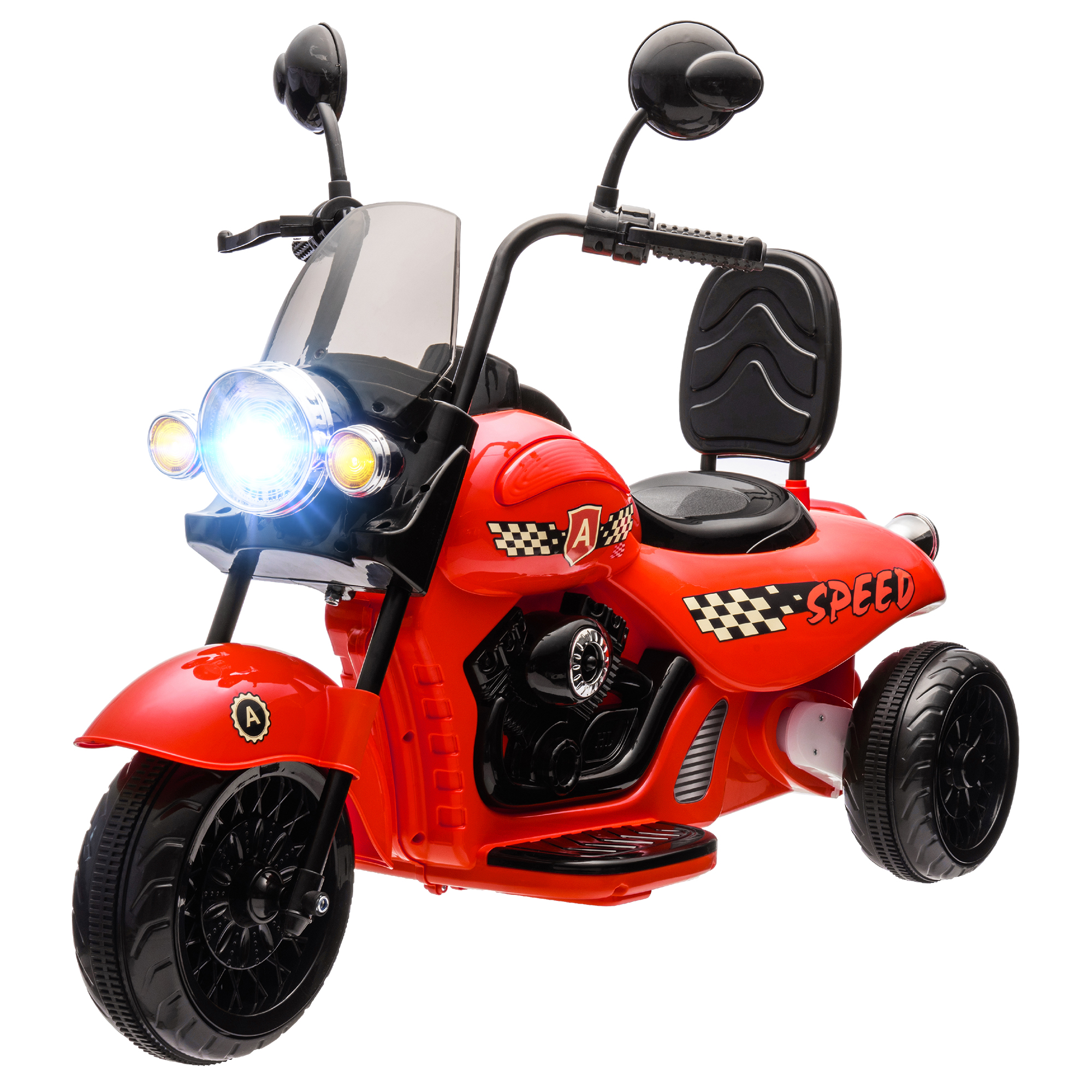 Elektro-Kinder-Motorrad, 3 Räder, 6V Batterie-Betrieb, Scheinwerfer, Musik, für Kinder im Alter von 3-6 Jahren, Rot Elektro-Kinder-Motorrad, 3 Räder, 6V Batterie-Betrieb, Scheinwerfer, Musik, für Kinder im Alter von 3-6 Jahren, Rot