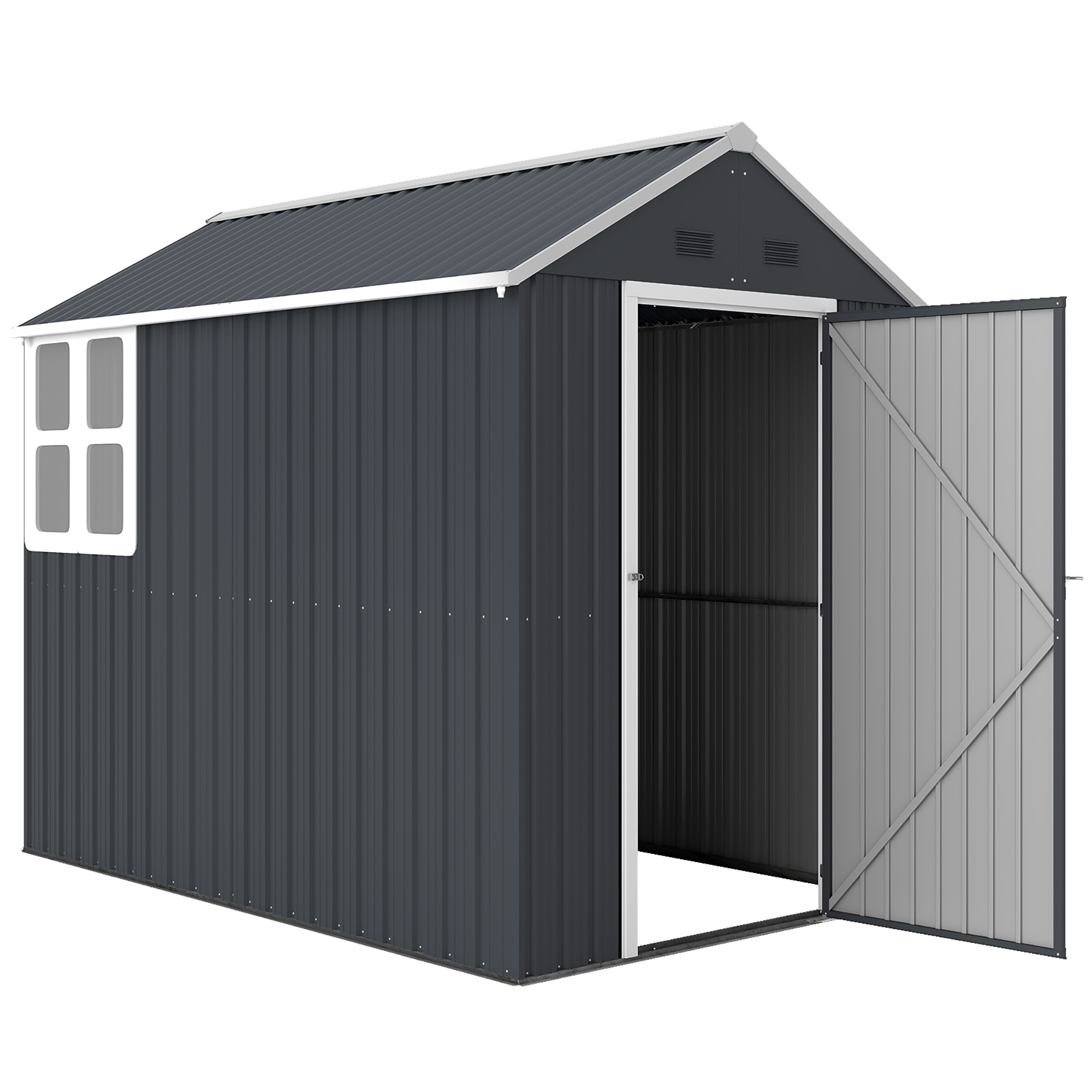 Gartenschuppen, Metallgerätehaus, Doppeltür, Fenster, 259x172x222 cm, Grau/Weiß