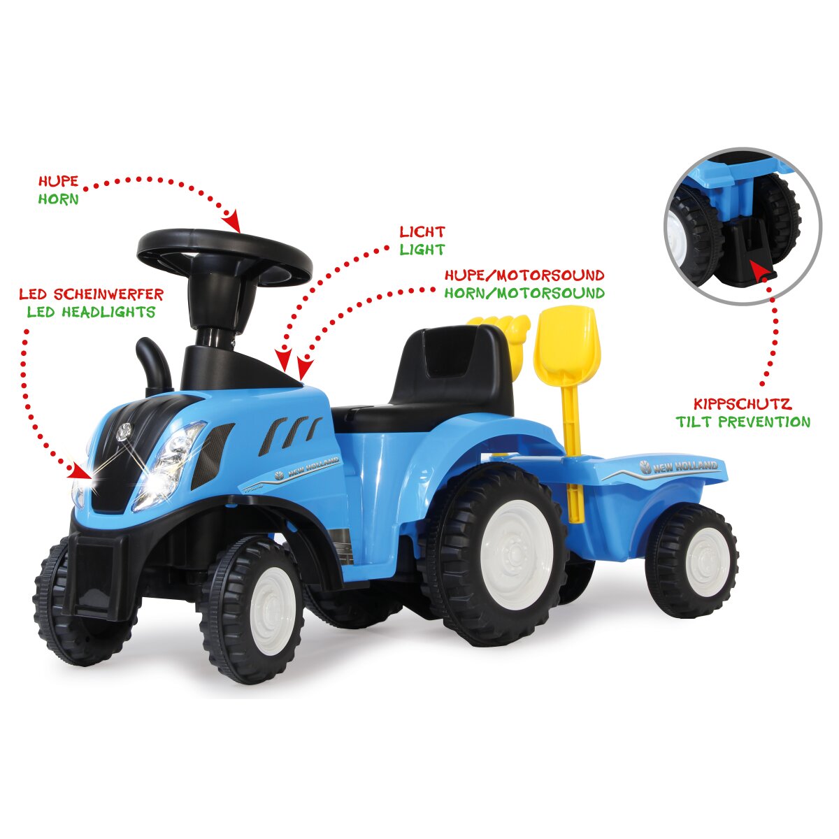 Rutscher New Holland T7 Traktor mit Anhänger blau 2in1