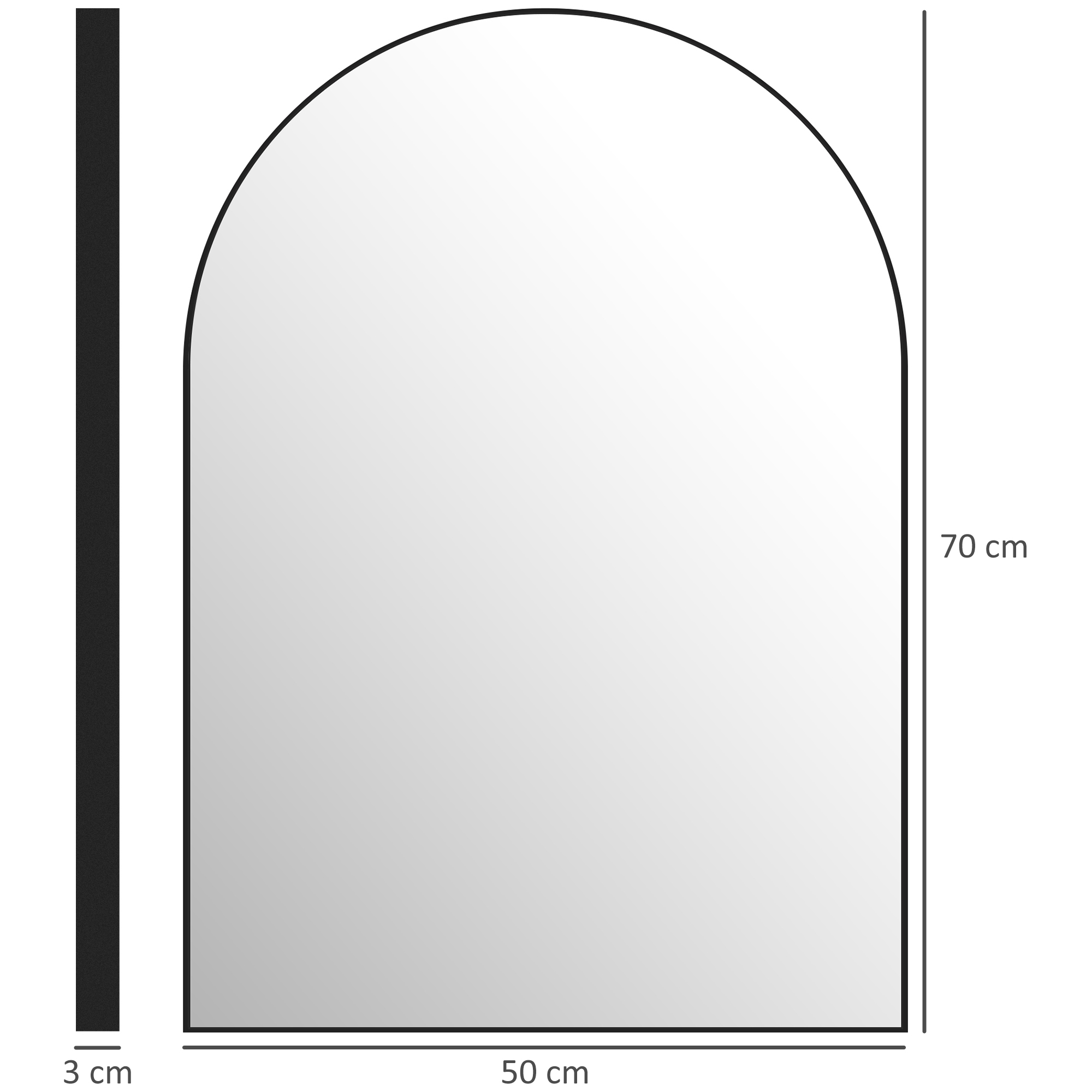 Gebogener Badezimmerspiegel, 50 x 70 cm, Bad-Spiegel mit Aluminium-Rahmen, Deko-Spiegel, Küche, Schwarz