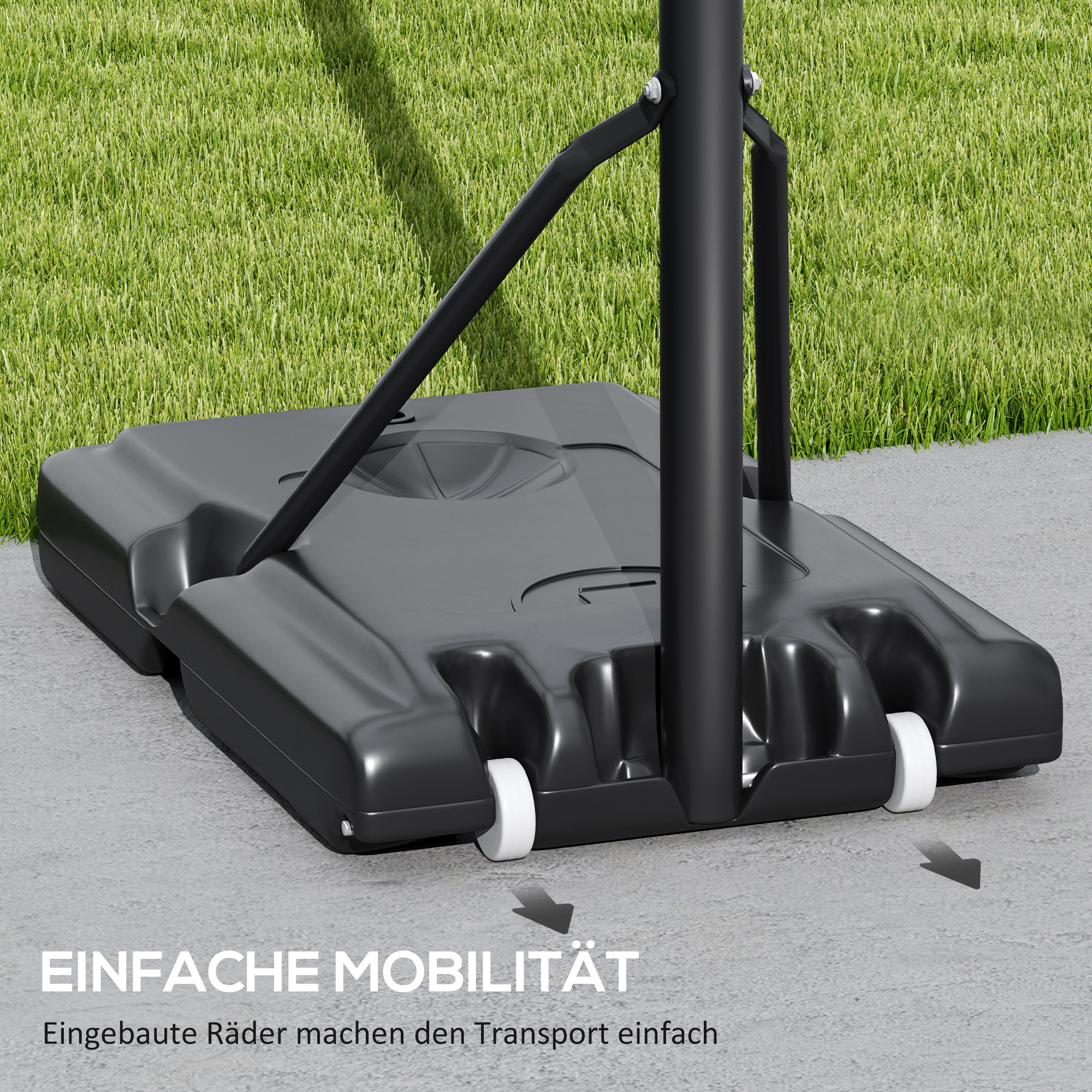 Basketballständer, höhenverstellbare Korbhöhe 235-305 cm, befüllbare Basis mit Rädern, Schwarz