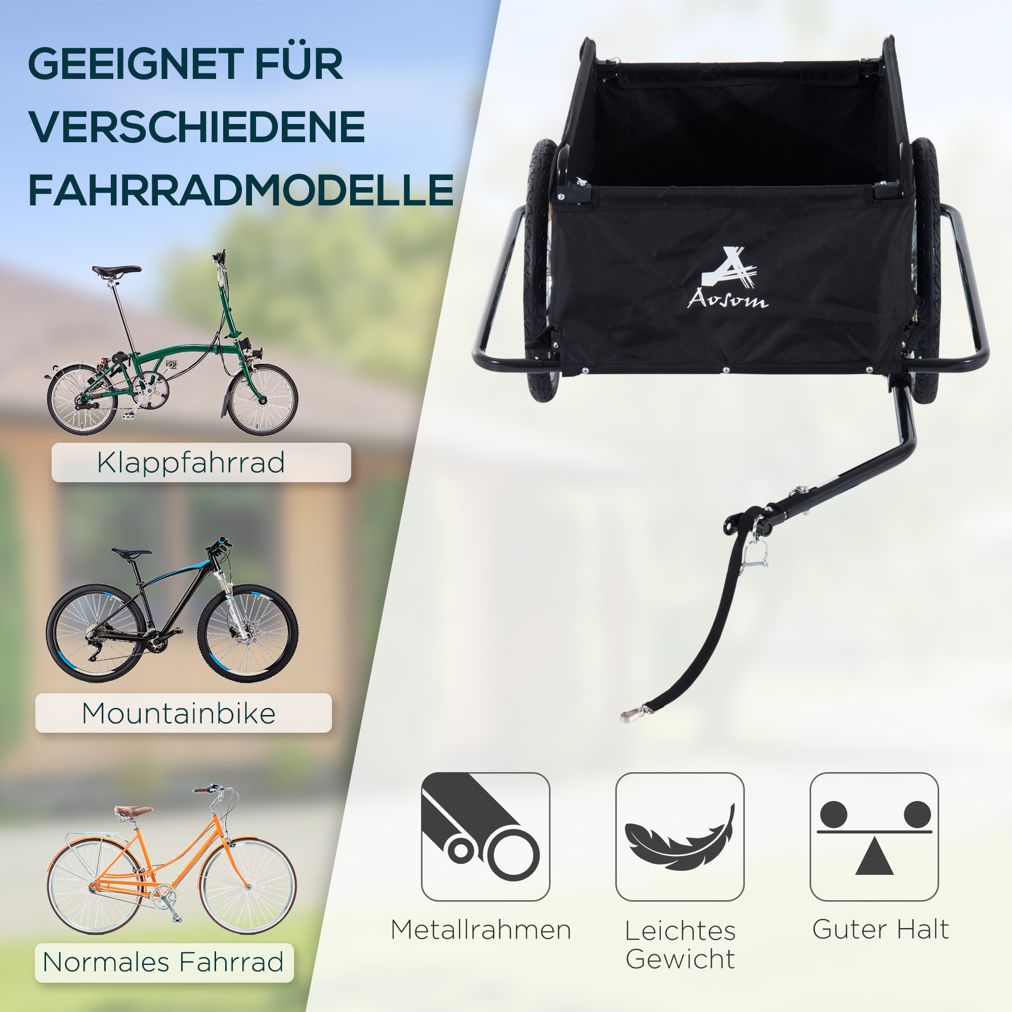 Fahrradanhänger Klappbar Lastenanhänger mit Kupplung,Transportwagen bis 40 kg belastbar, Transportanhänger Anhänger für Fahrrad Handwagen 140 x 88 x 60 cm