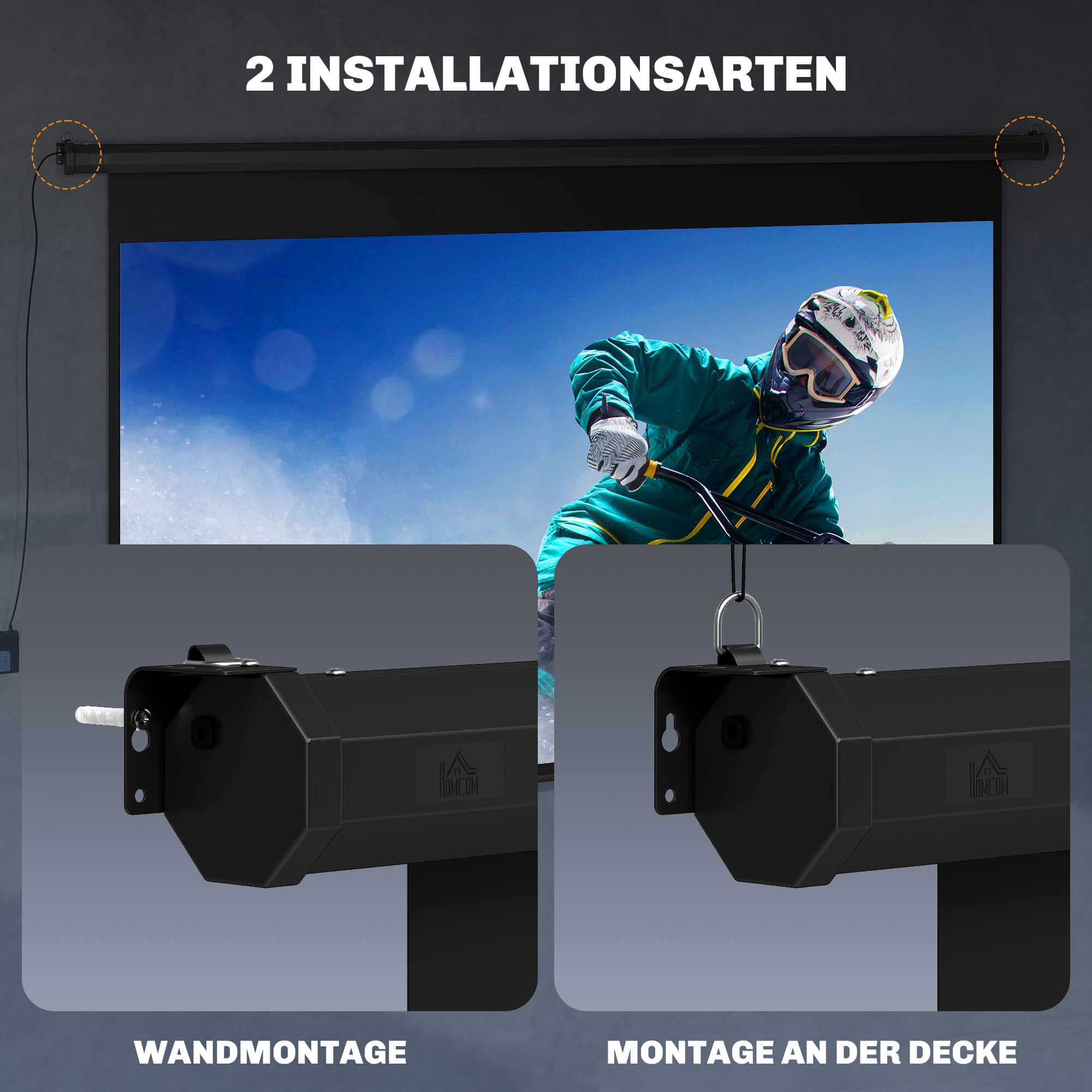 Beamer-Leinwand, 16:9 Format, Fernbedienung, 266 x 149 cm (120 Zoll), Schwarz