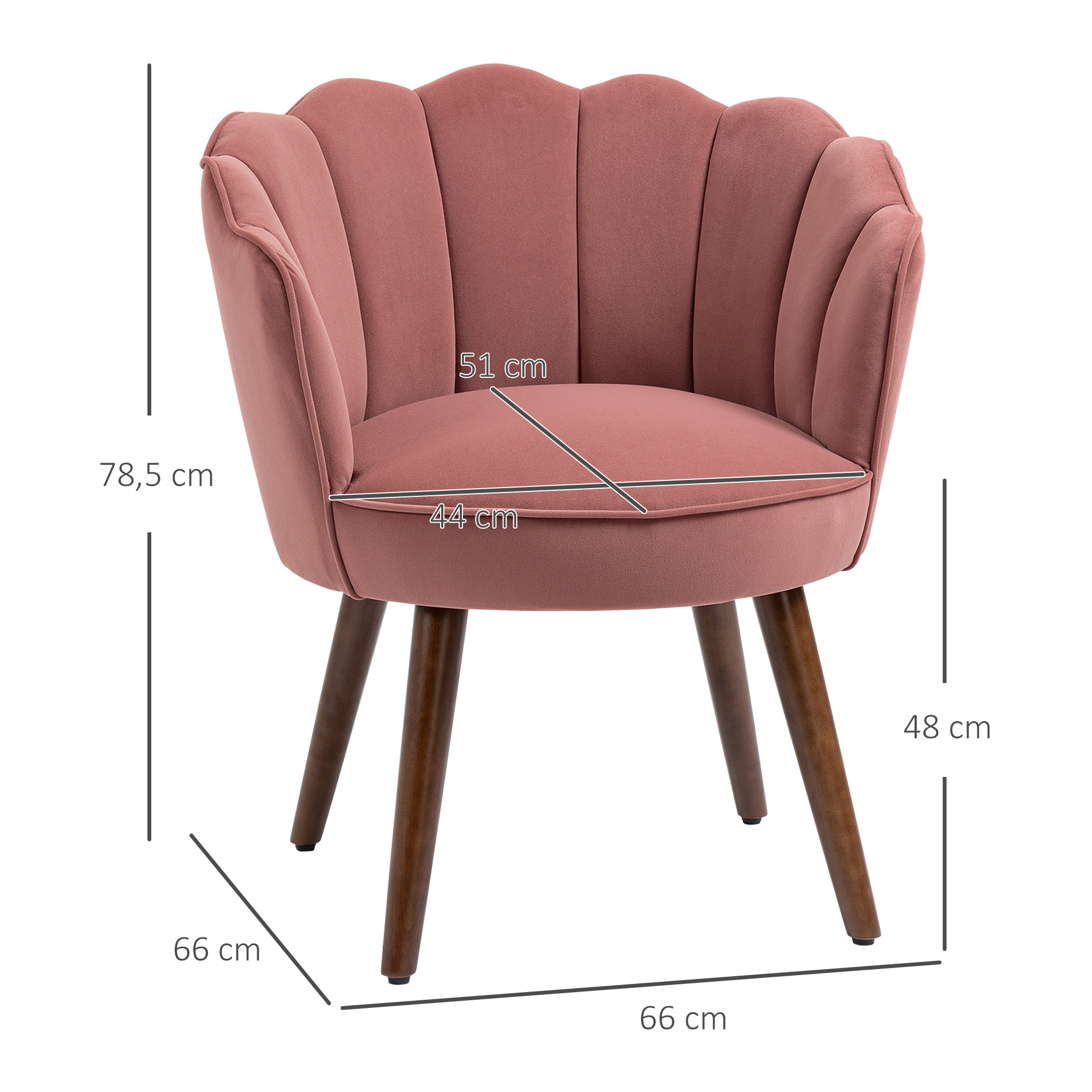 Sessel Wohnzimmer Loungesessel in Muschelform Relaxsessel mit Holzbeine, Polstersessel Lesesessel mit Samtoptik, Polsterstuhl für Schlafzimmer Rosa