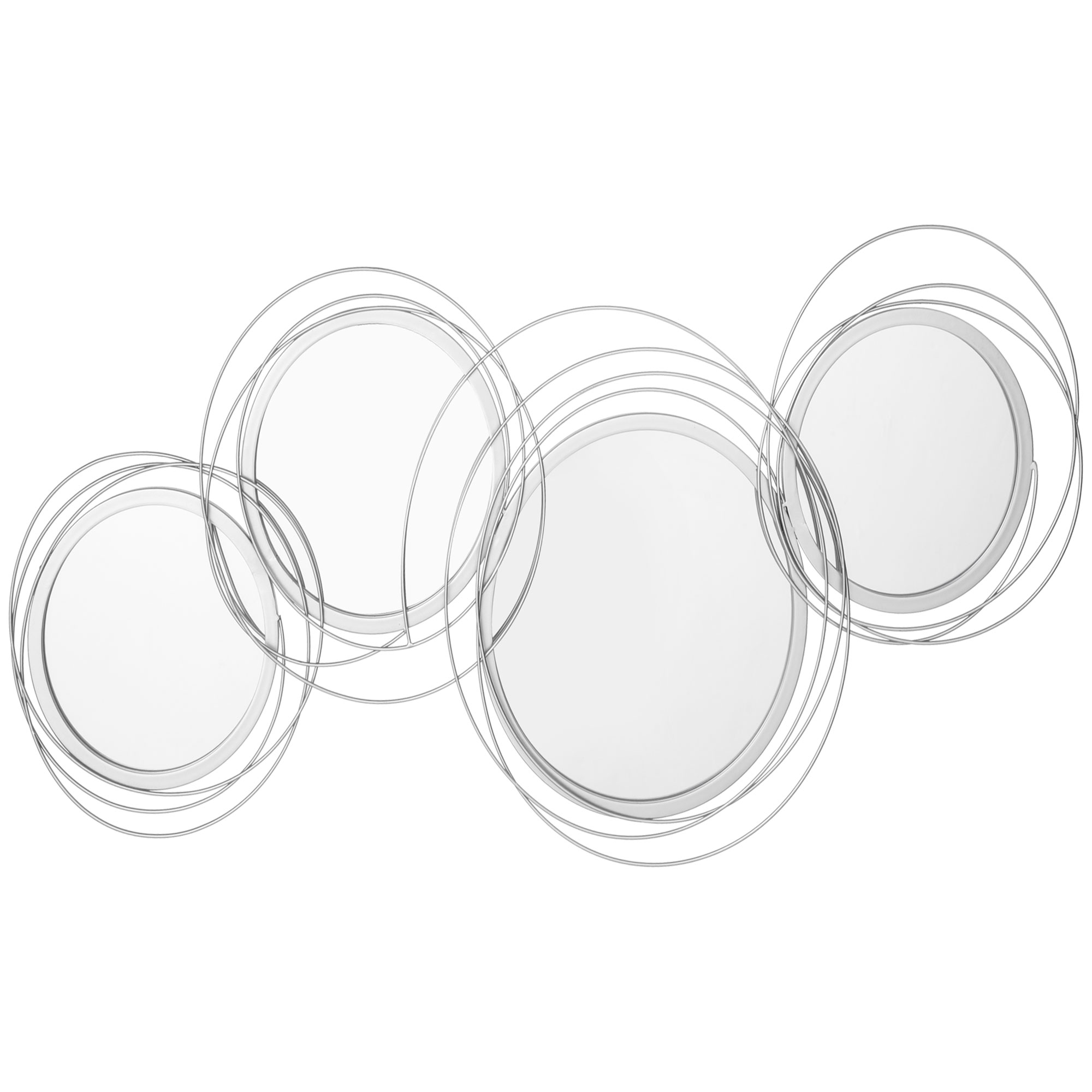 Spiegel-Set für Wanddekoration, Wandschmuck mit 4 runden Spiegeln, Wandspiegel, Flurspiegel,107 x 4 x 56 cm