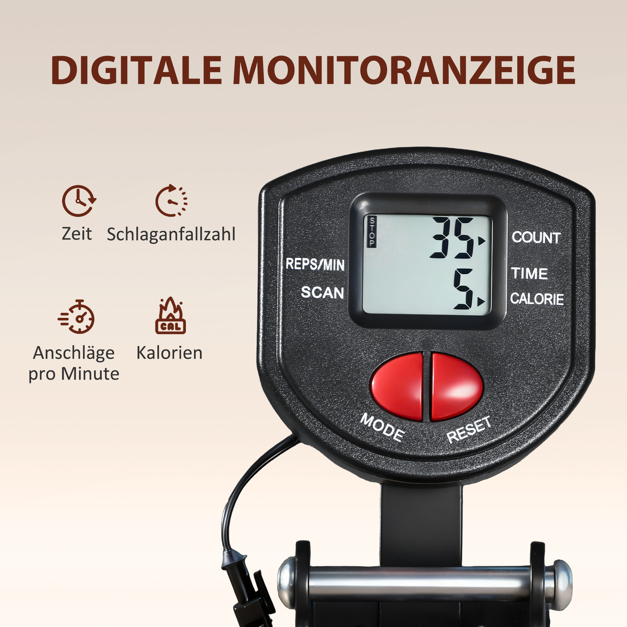 Rudermaschine, Rudergerät für Zuhause, LCD-Monitor, Sitzkissen, 150 kg Belastbarkeit, leiser Betrieb, Stahl, Schwarz