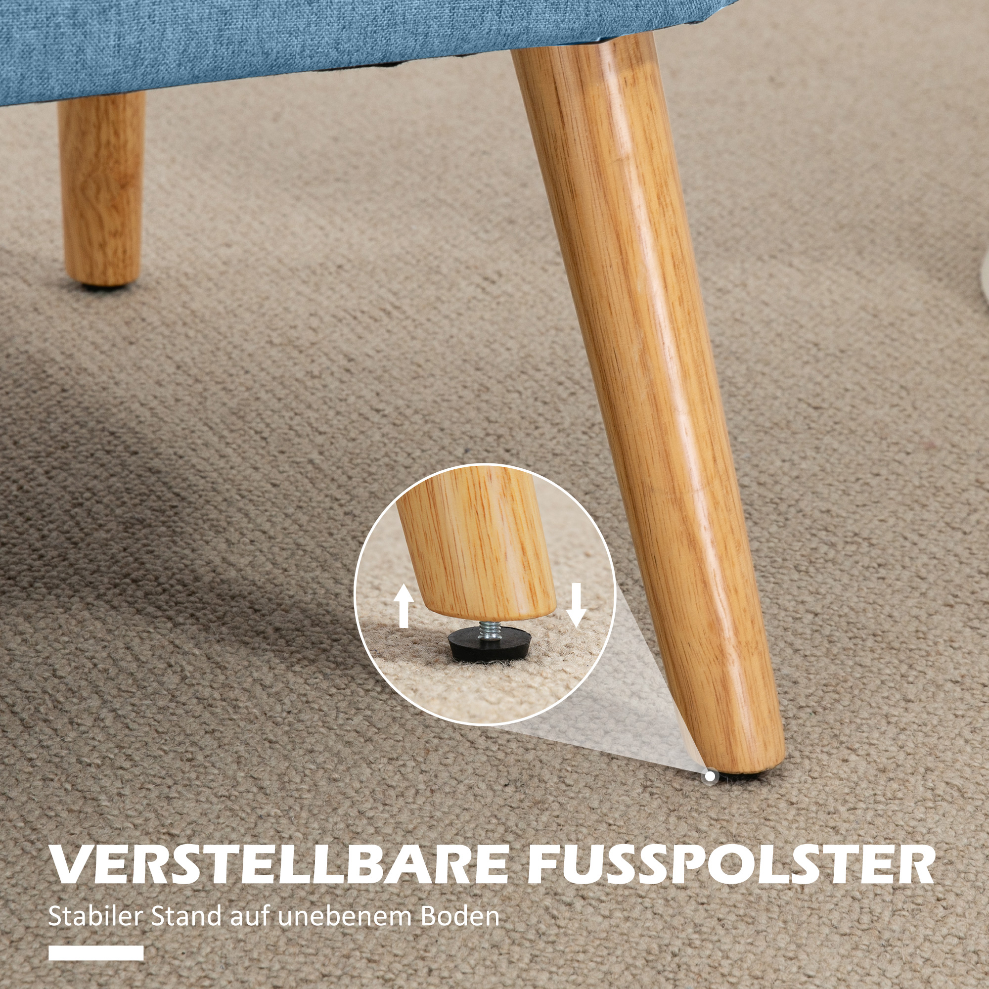 2-Sitzer Sofa im Retro-Look, weiche Polsterung, pflegeleichter Bezug, bis 150 kg, 117 x 56,5 x 77 cm, Blau