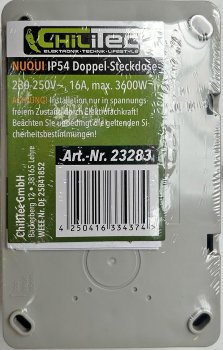 NUQUI Feuchtraum Doppel-Steckdose horiz., IP54, Aufputz, 250V~/ 16A