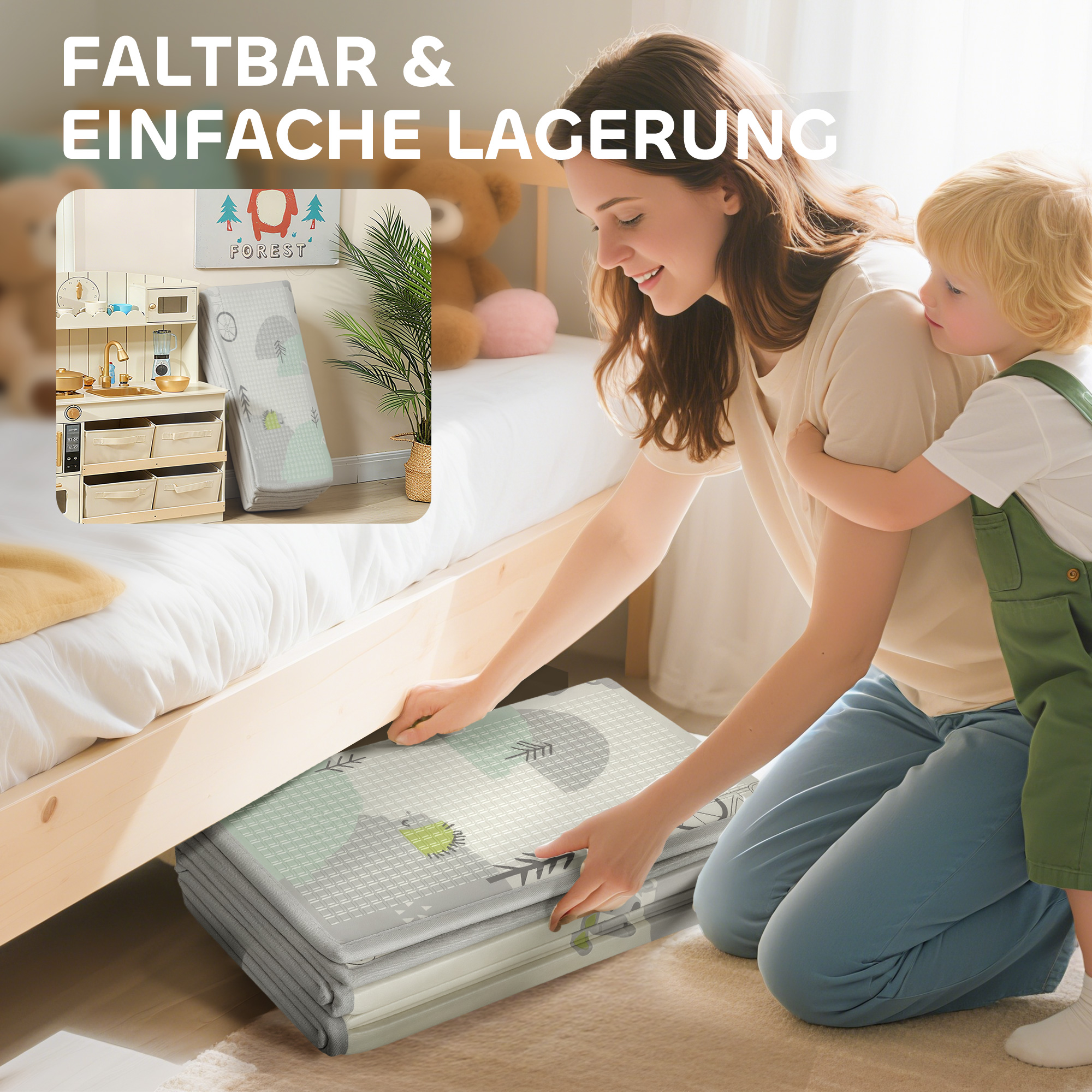 Baby-Spielmatte, Tiermuster, Schaumstoff, 1,5 cm dicke Polsterung, rutschfest