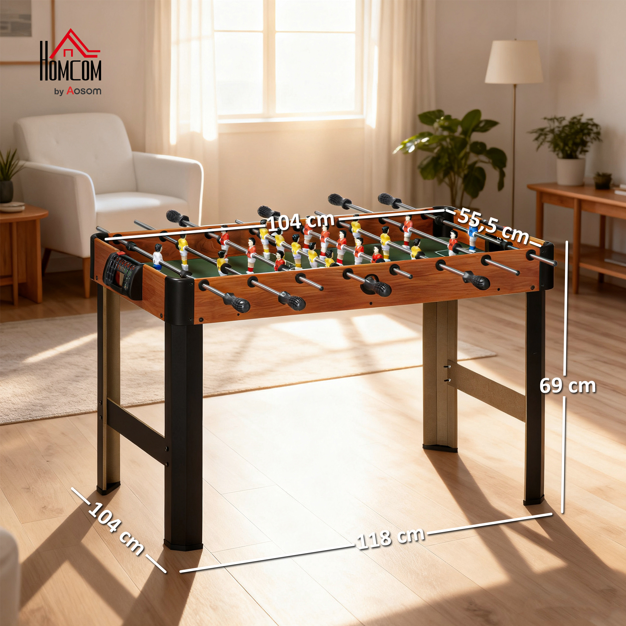 Tischkicker, Tischfußball-Set, 2 Bälle, rutschfeste Griffe, für Kinder und Erwachsene, Punkteanzeige, MDF, Metall, Bunt