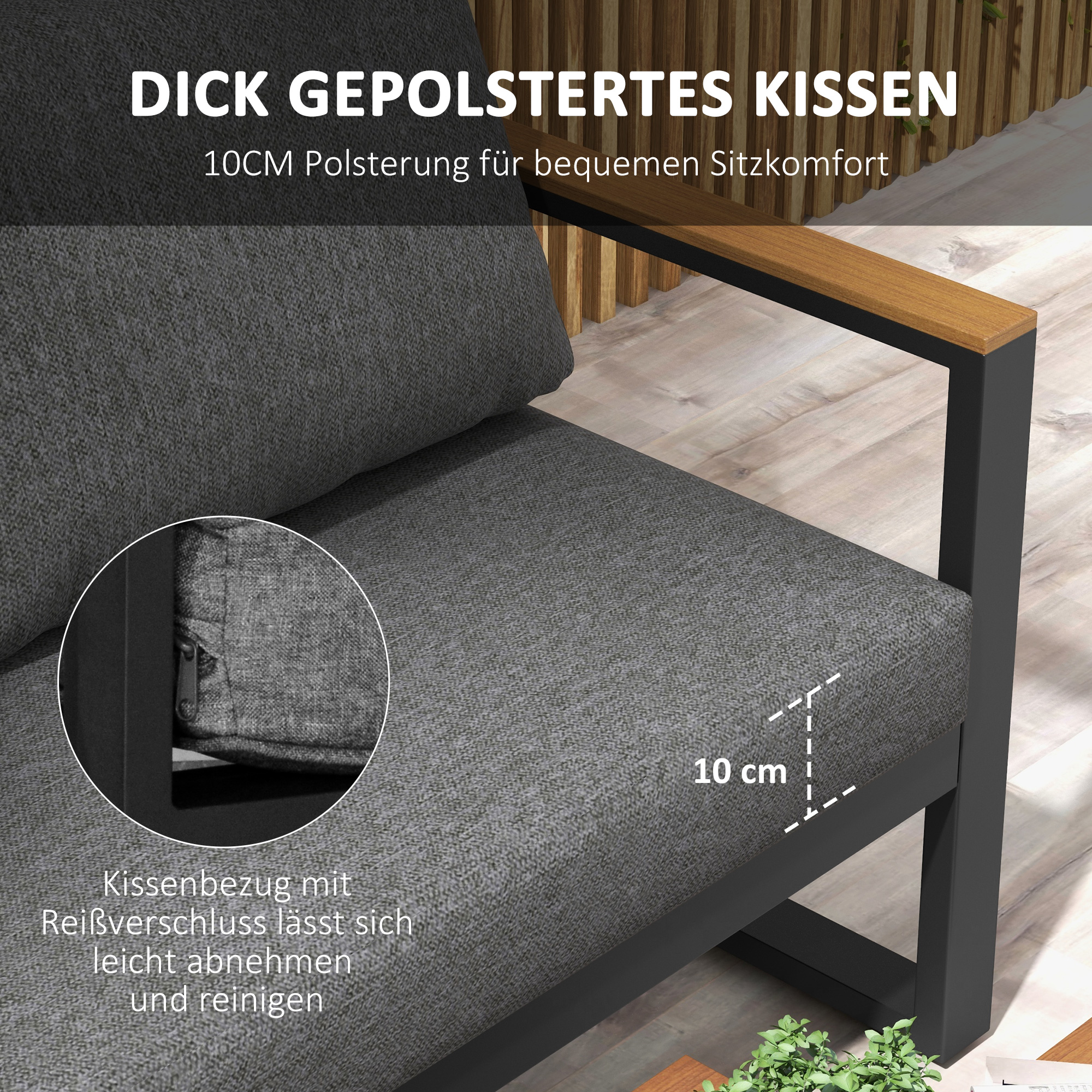 Outdoorsitzgruppe 5-teiliges Loungemöbelsicht Gartenmöbelset, 148 cm x 61 cm x 71,5 cm, Grau + Natur