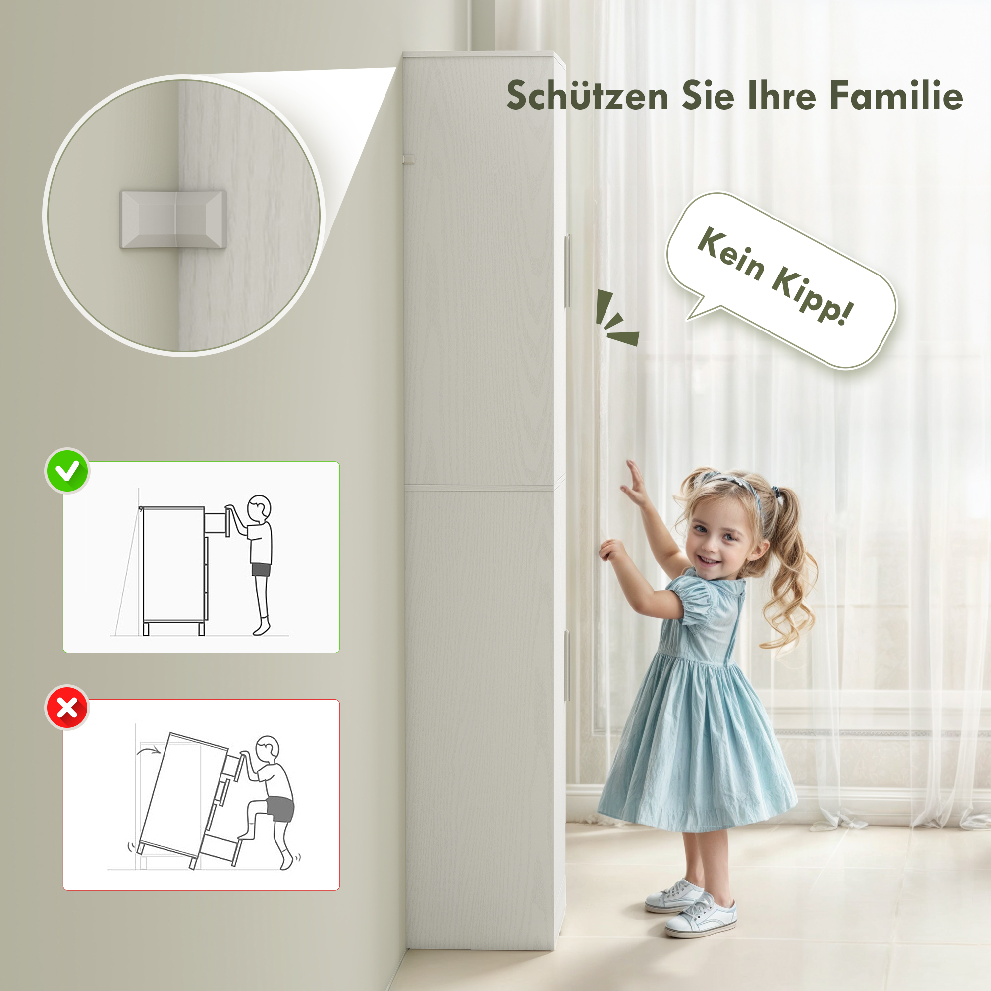 180 cm hoher Badezimmerschrank, schmaler Badschrank mit 2 Türen, 4 verstellbare Regale, Spanplatte, MDF, Weiß