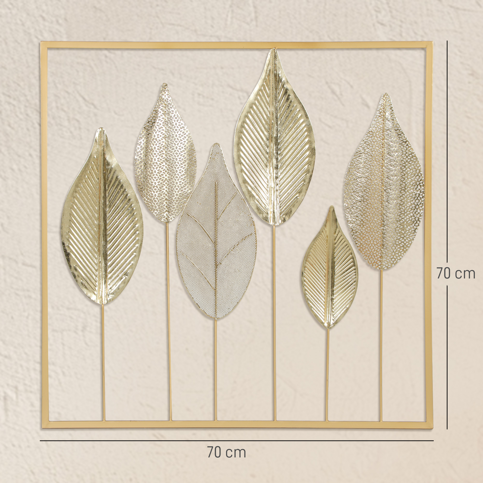 Metallrahmen mit Blattdesign, Wandschmuck, moderner Stil, Goldfarben