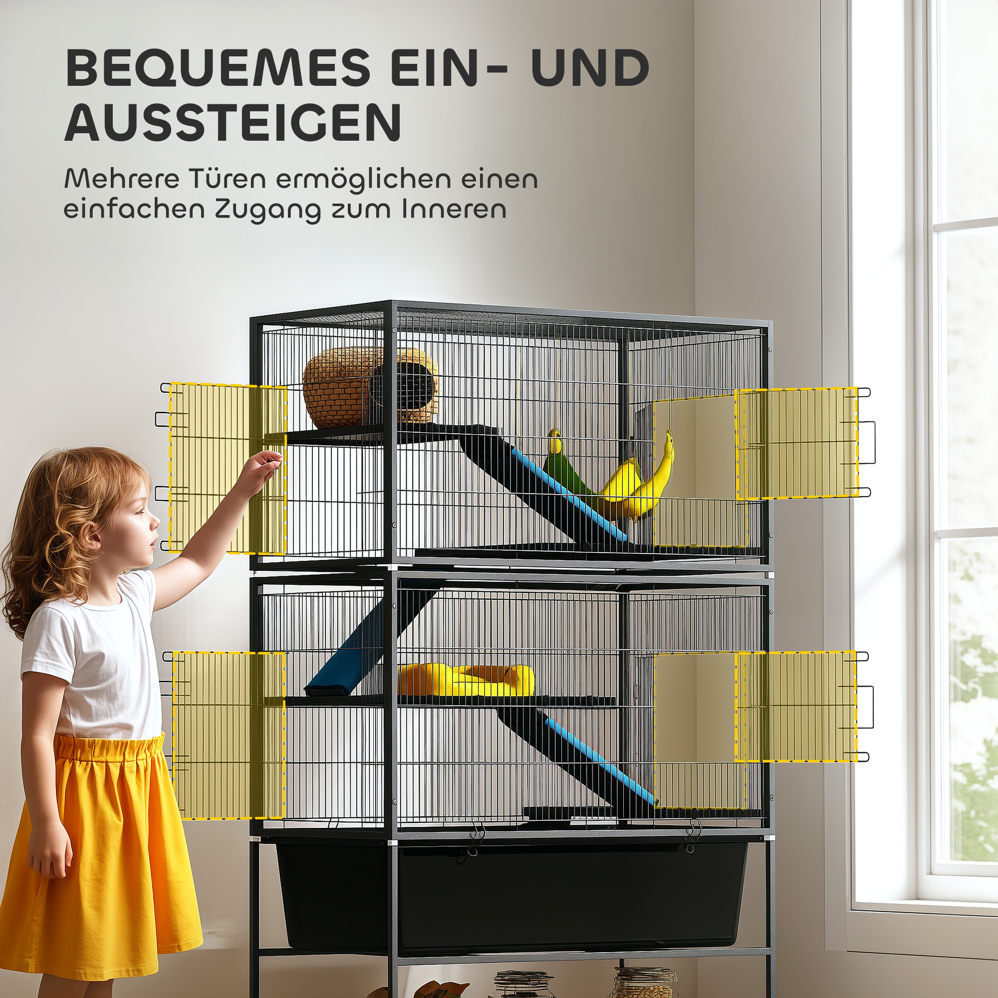 Kleintierkäfig, Haustierkäfig mit 5 Ebenen, Rutschfeste Rampen, Hängematte, 88 x 48 x 150,5 cm, Dunkelgrau