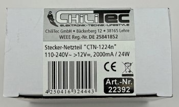 Stecker-Netzteil "CTN-1224n", 110-240V~ >12V=, 2000mA / 24W