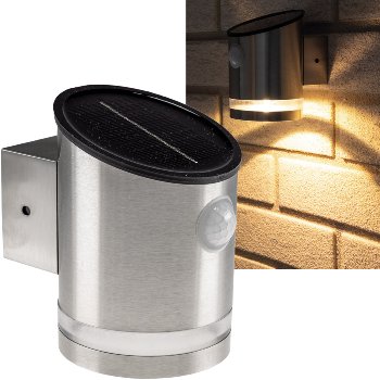LED Solar Wandleuchte "SWL 119-ES", PIR Bewegungsmelder, IP44, Edelstahl