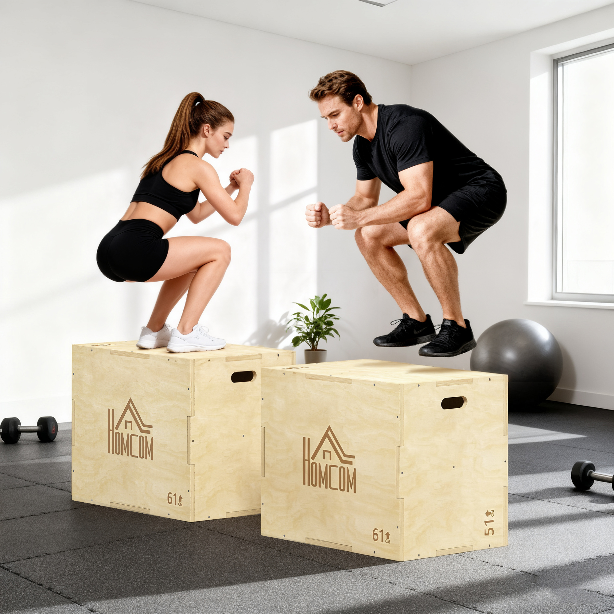 3-in-1 Plyo Box Holz Plyometrische Sprungbox mit 3 Sprunghöhen Griffen 61 x 51 x 76 cm Naturholz
