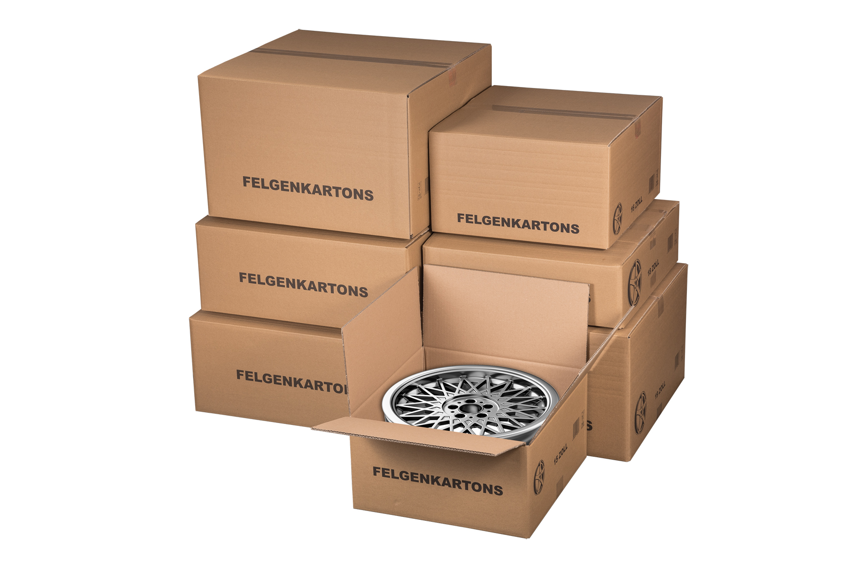 Felgenversandkarton, 600x600x390mm, braun, 2-wellig, VPE4