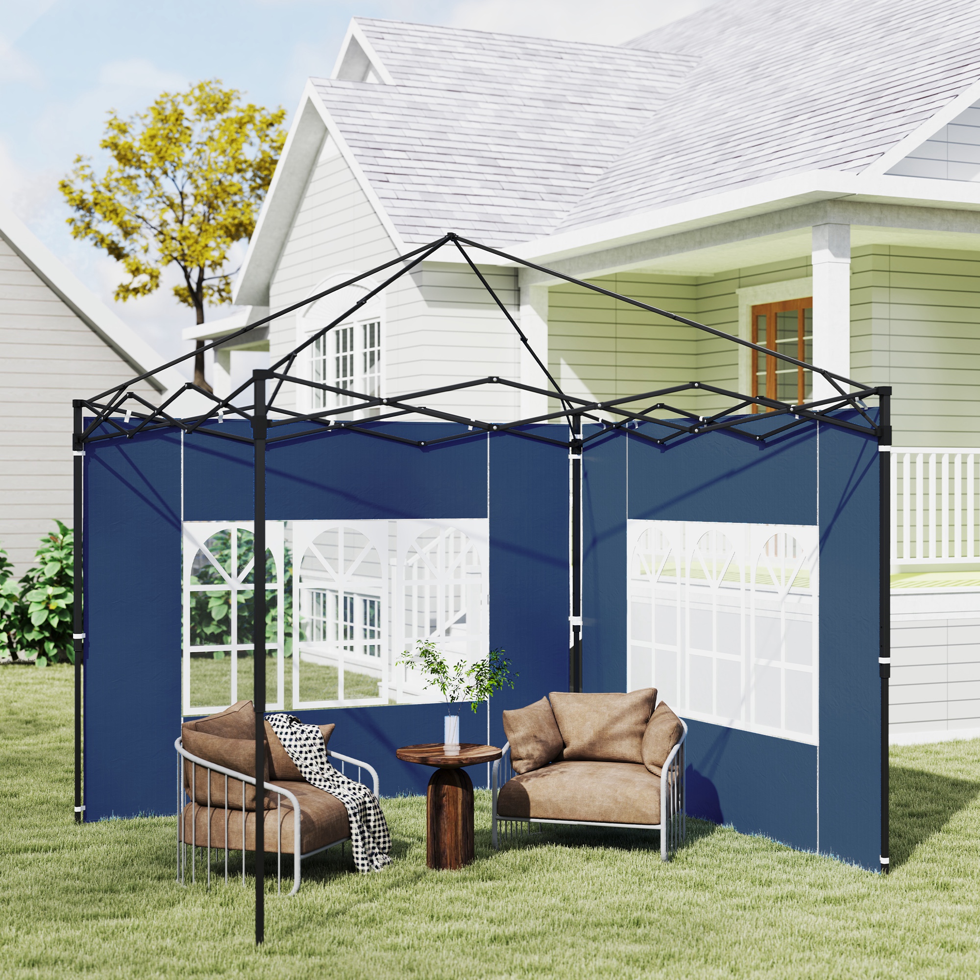 2er Set Seitenwände für Pavillon 3x3 3x6 Wasserdicht Seitenteile mit Fenster Blau