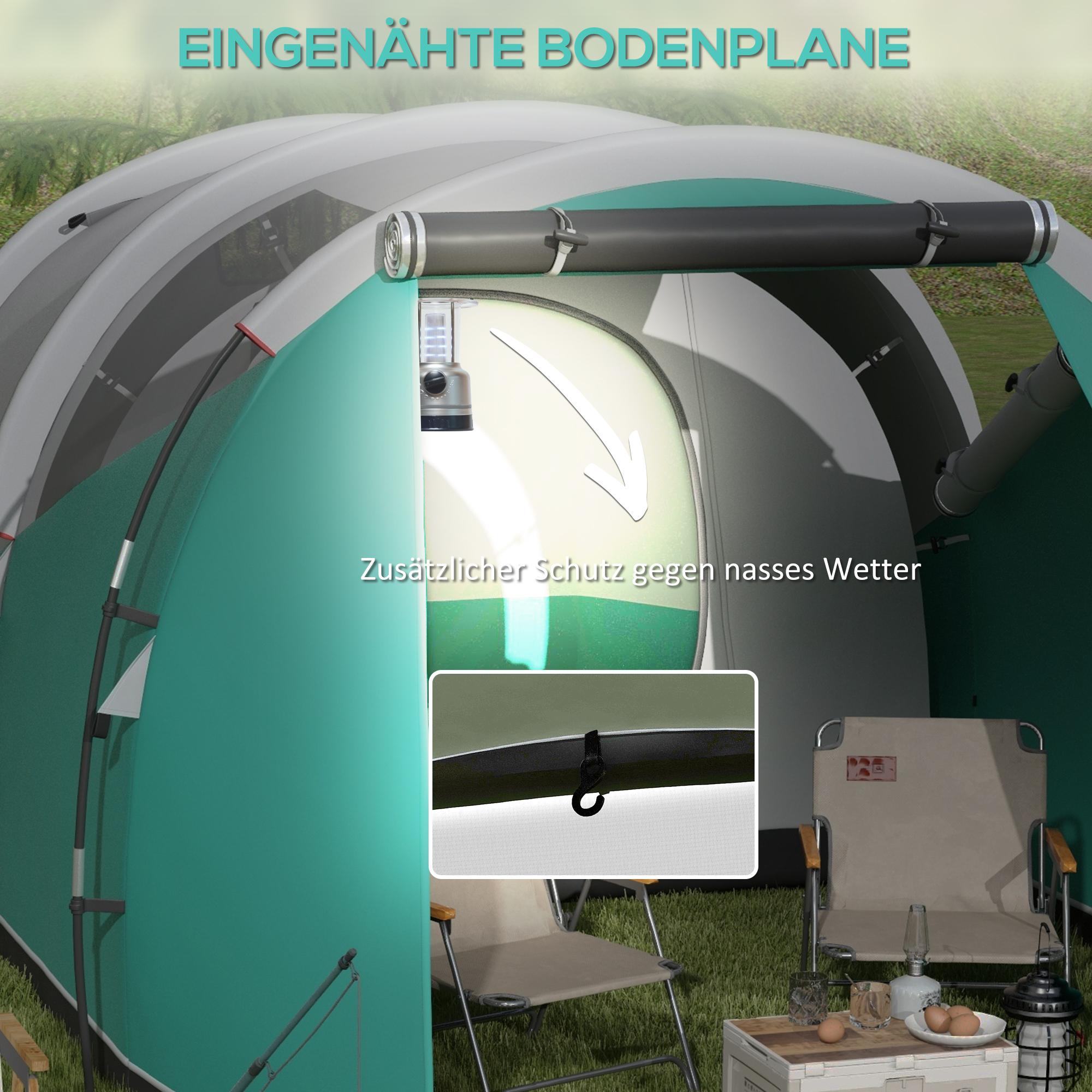 Campingzelt für 3 Personen, separate Wohn- & Schlafräume, 460L x 260B x 190H cm, Grün
