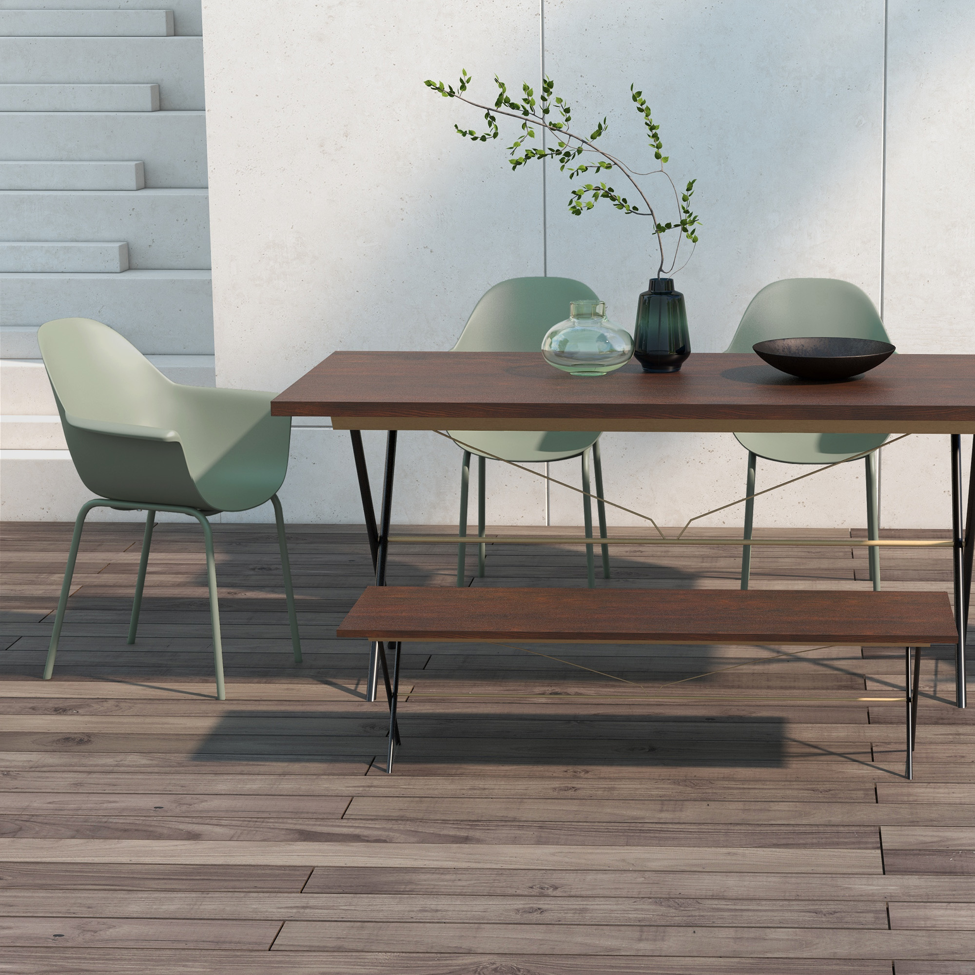 Gartenstuhl 4er-Set, mit Rückenlehne/Armlehnen, wetterfest, bis 120 kg, Kunststoff/Metall, Grün