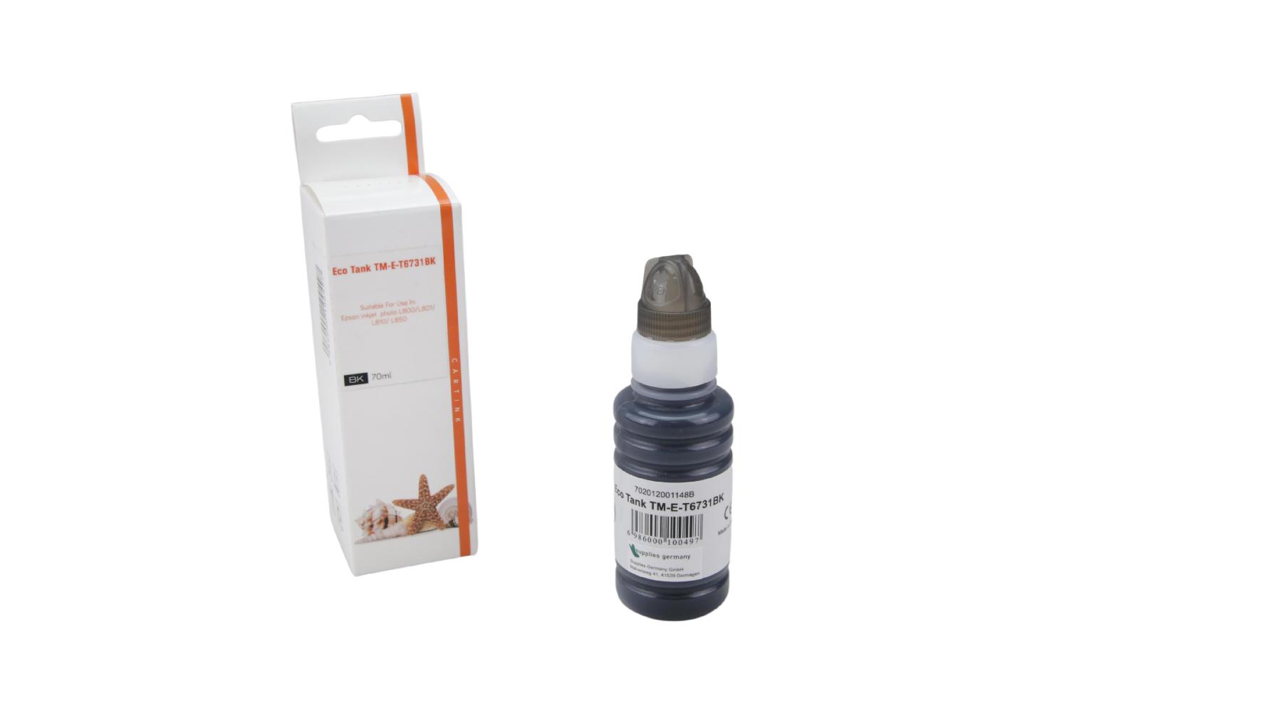 T6731schwarz Eco Tank Nachfüllflasche schwarz für Epson / T6731schwarz / 70ml T6731schwarz Eco Tank Nachfüllflasche schwarz für Epson / T6731schwarz / 70ml